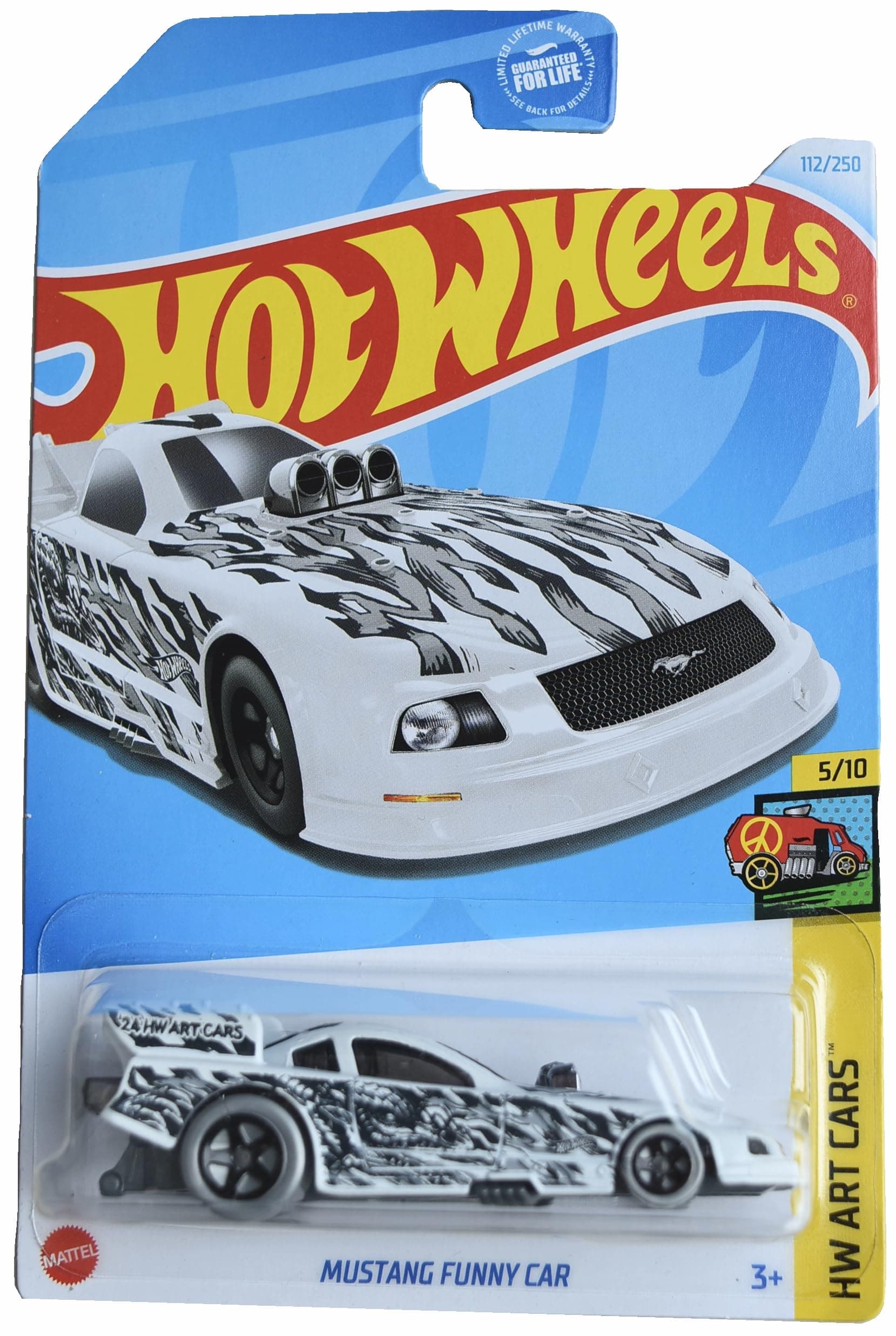 Matchbox Hot Wheels Mustang Funny Car, HW Art Cars 5/10 [White/Black] 112/250