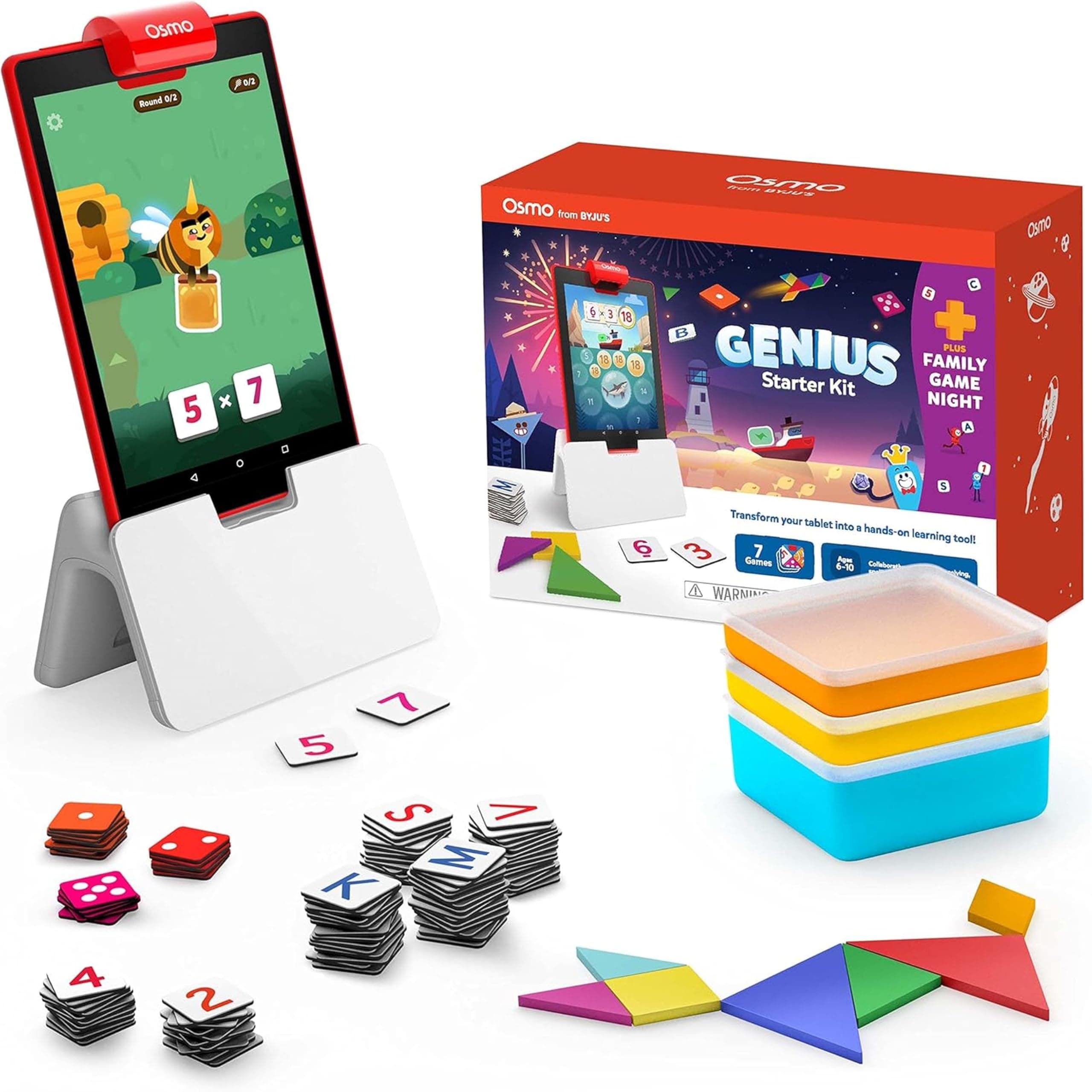 Genius Starter Kit for Fire Tablet + Family Game Night - 7 Educational Learning Games for Spelling, Math & more - Ages 6-10 - STEM Toy (Osmo Fire Tablet Base Included - Amazon Exclusive)