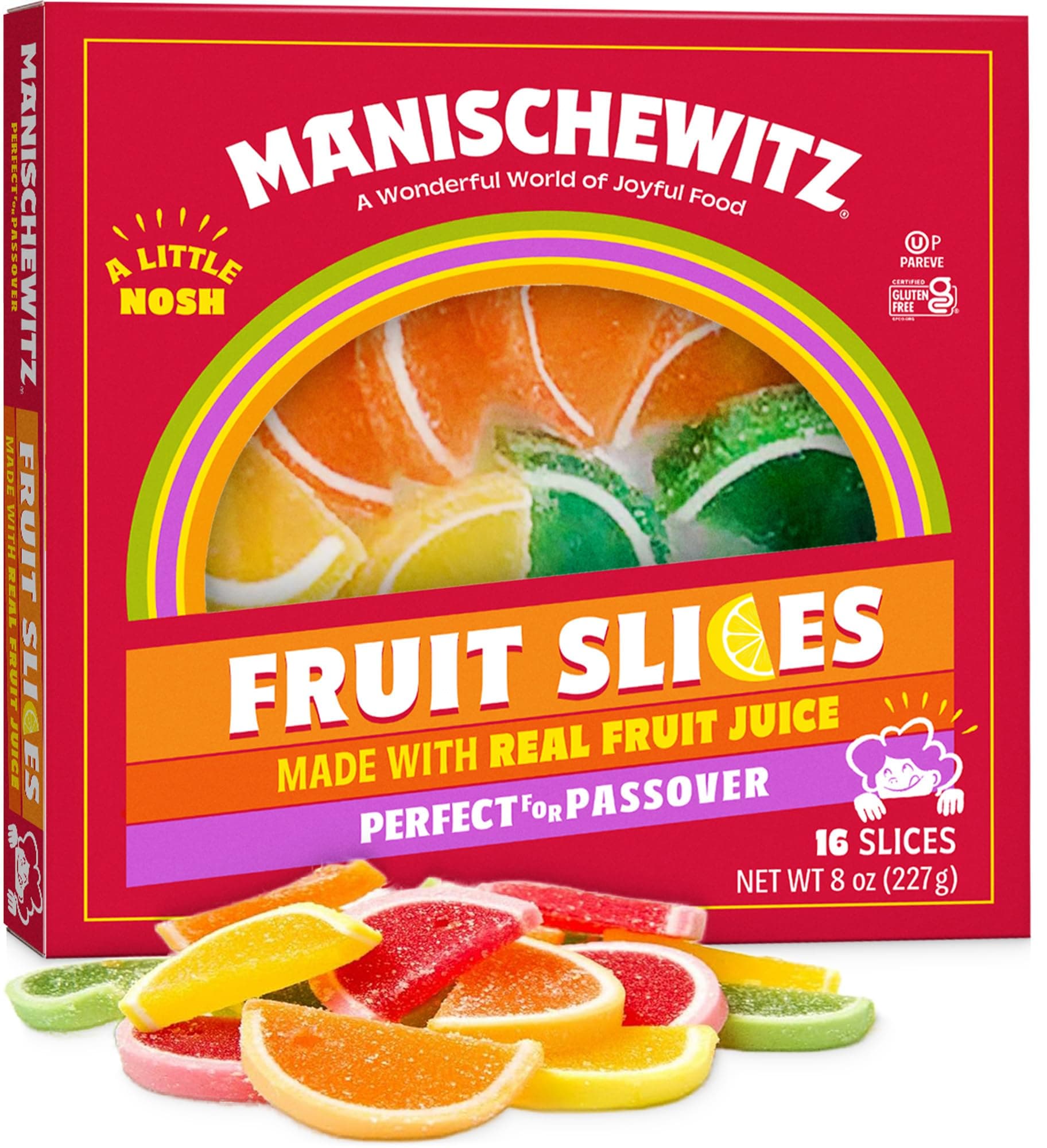 Manischewitz Holiday Candied Fruit Slices in a Gift Box, 8oz, Made with Real Fruit Juice, Gluten Free, No High Fructose Corn Syrup, Kosher For Passover & Year Round Use