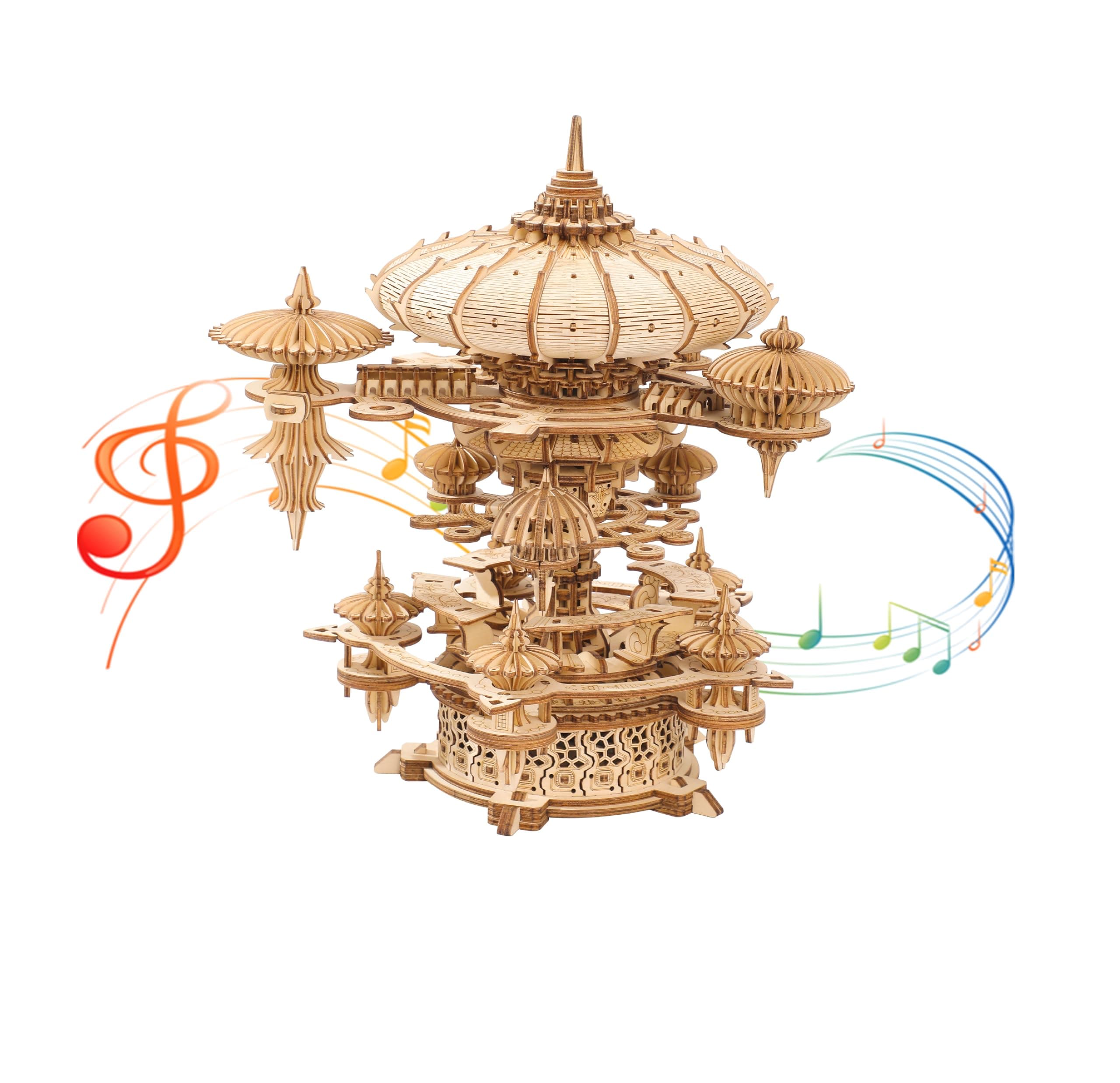 3D Wooden Puzzles Sky City-Mechanical Music Box for Adults,Mechanical Music Box with a Winding Mechanism,DIY Hobbies/Gifts for Festivals