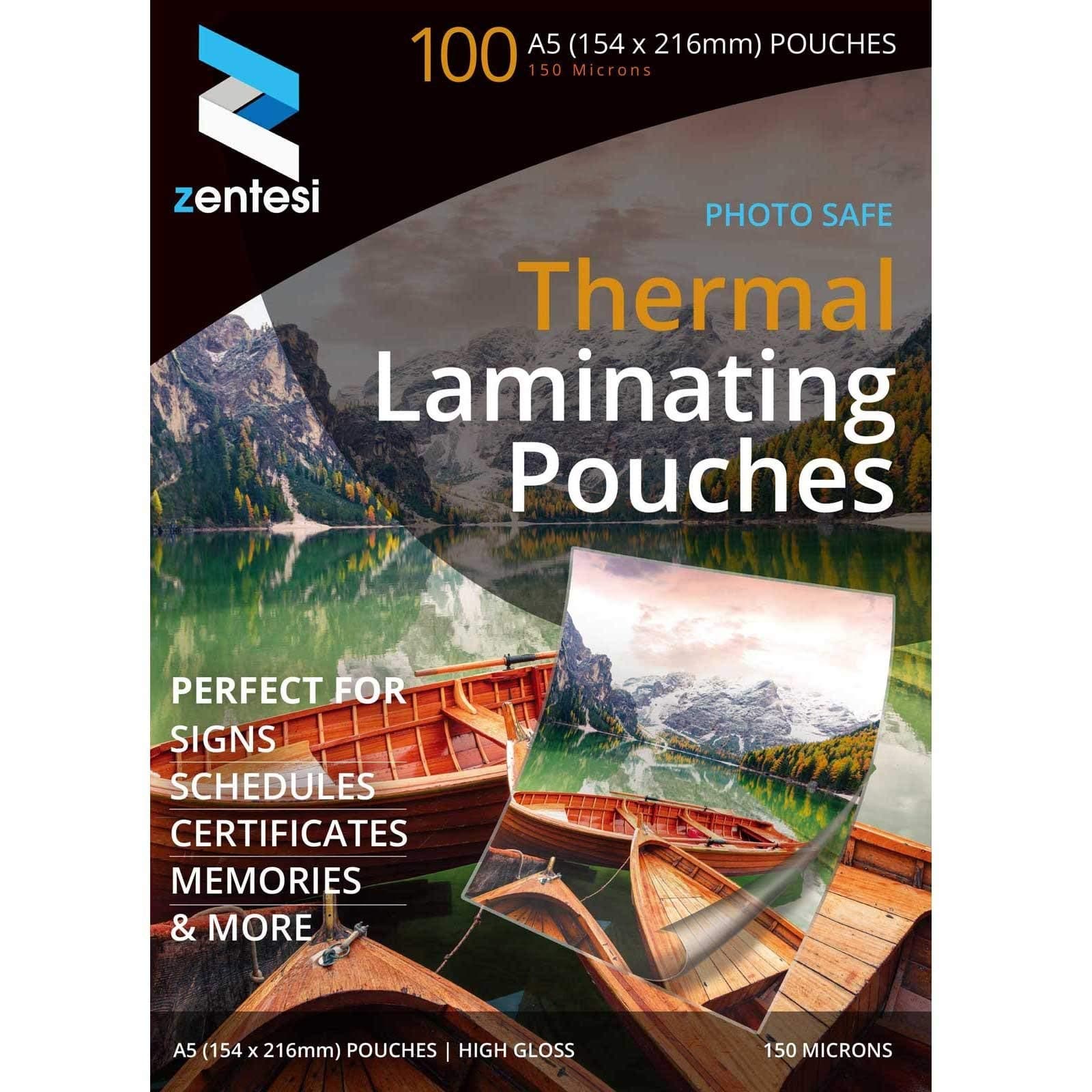 A5 Laminating Pouches High Gloss Laminator Sleeves 150 Micron (75 + 75 Microns) Glossy Laminate Pouch Sheets - Pack of 100