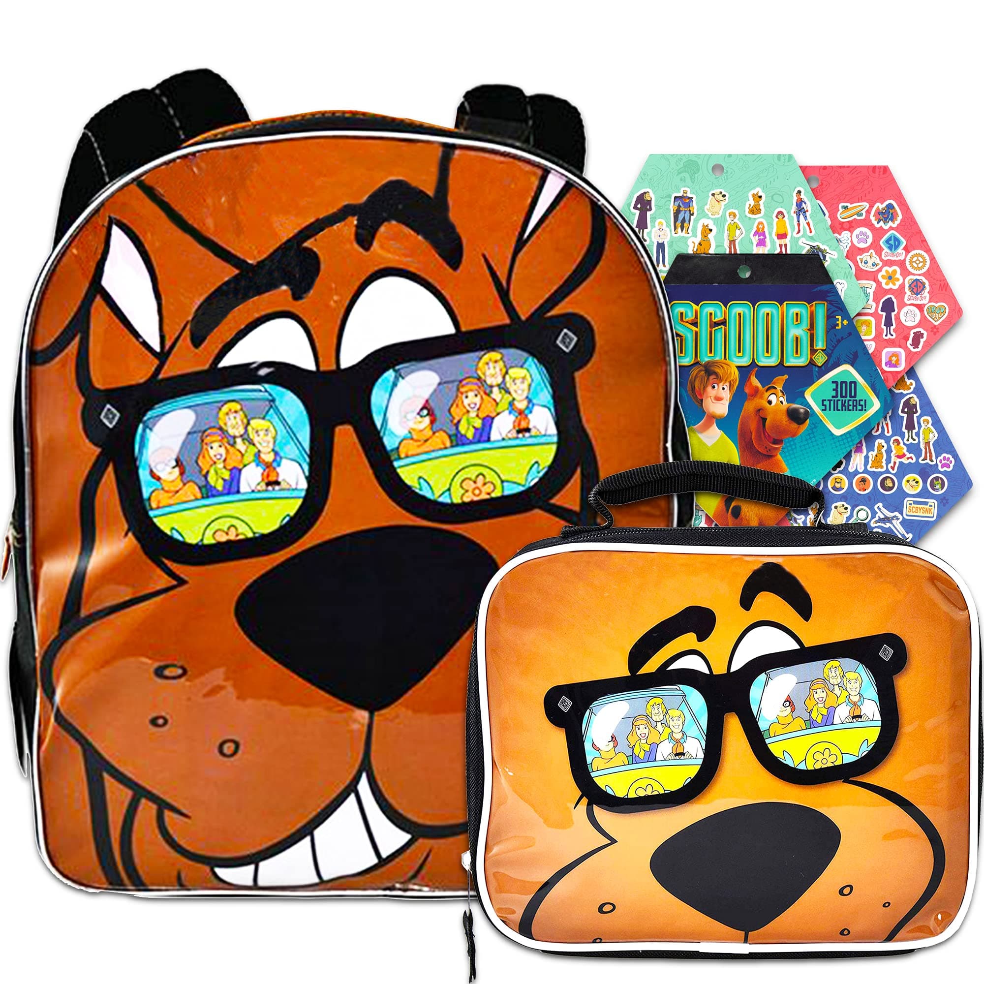 Scooby Doo Backpack and Lunch Box Set for Kids ~ Deluxe 15" Scooby Backpack with Matching Lunch Bag and Stickers (Scooby Doo School Supplies)
