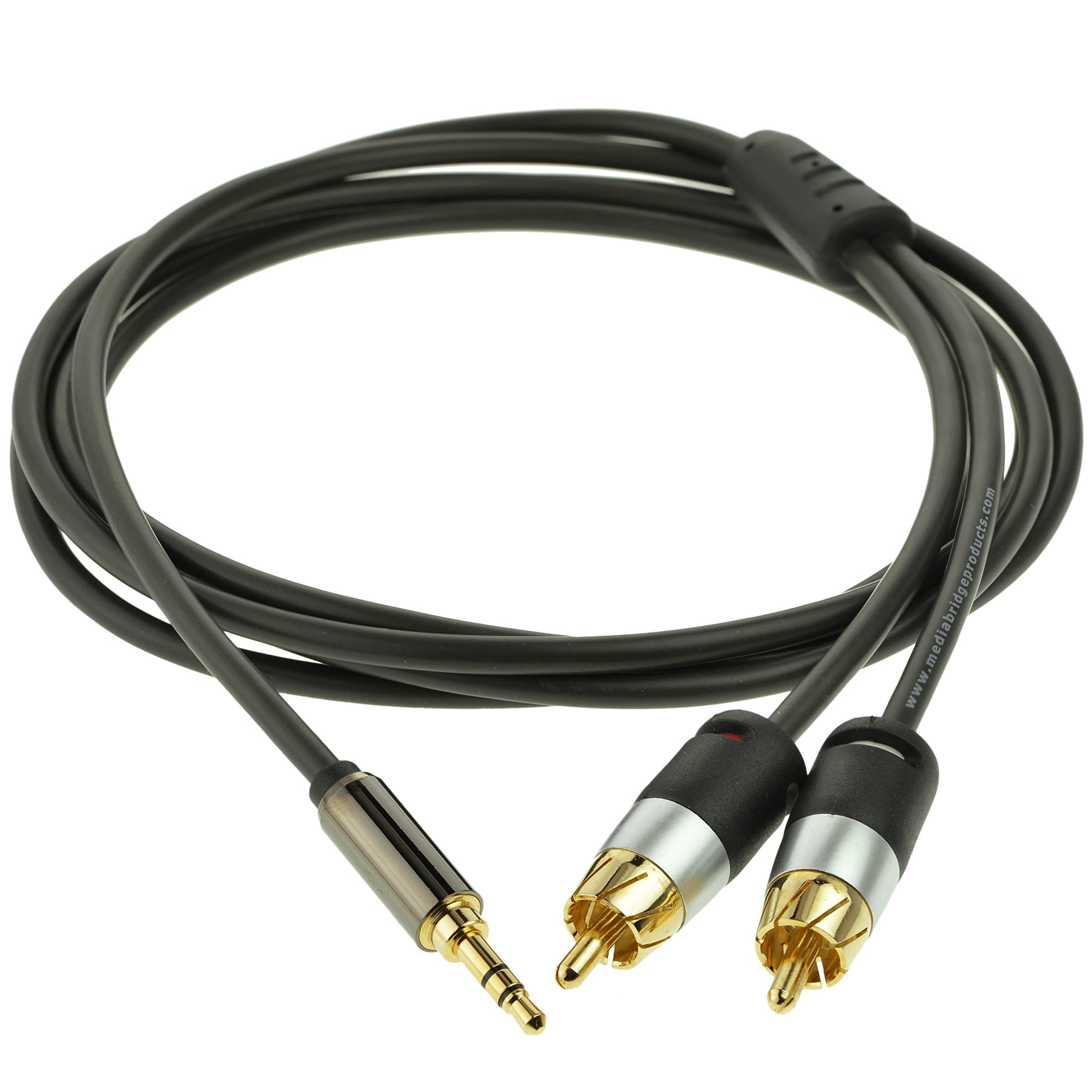 Mediabridge 3.5mm Aux to 2 RCA Adapter Hi-Fi Audio Cable with Gold-Plated Connectors, (6ft) Black