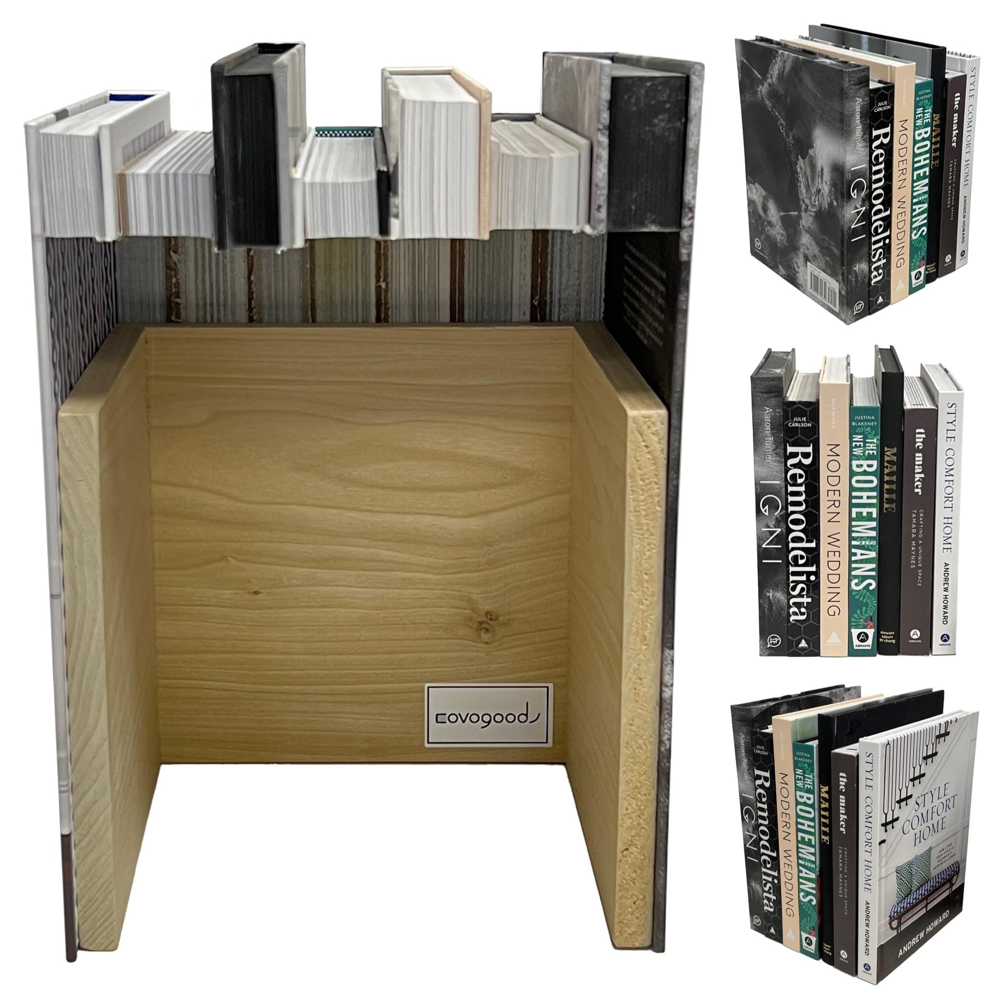 Tall CovoBox v2— Hidden Storage Secret Book Box Electronics Hider | Hide Router, Cable Modem, Cords, Plugs, Outlets, Money, Documents, Jewelry | Made w Real Used Books [Tops ON](Multicolor)
