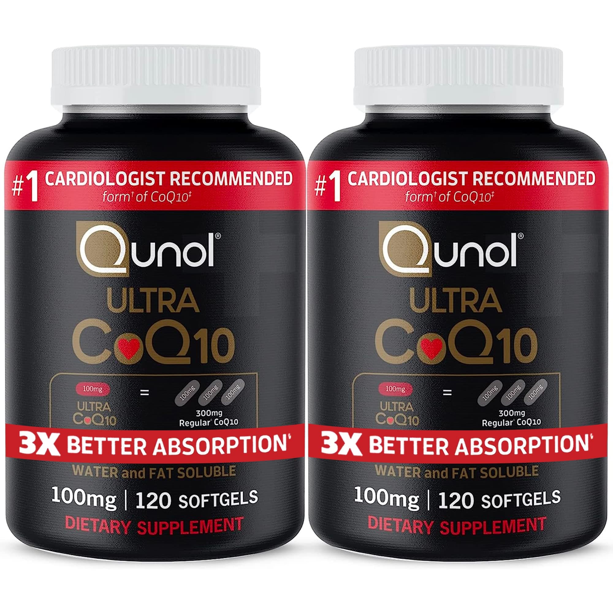 Qunol Ultra CoQ10 100mg, 3x Better Absorption, Patented Water and Fat Soluble Natural Supplement Form of Coenzyme Q10, Antioxidant for Heart Health, 240 Count Softgels