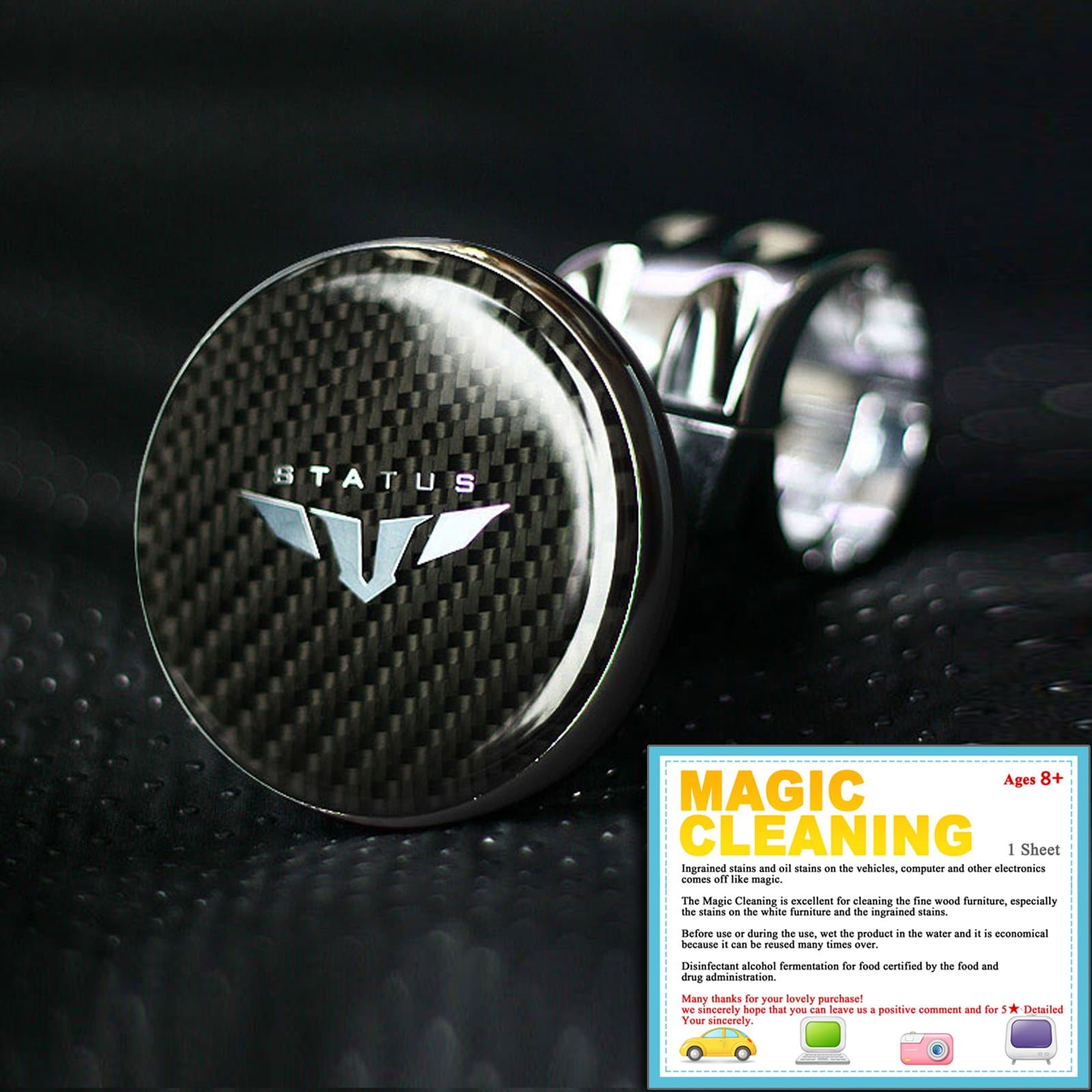 STATUS 3D Real Carbon Power Handle Steering Wheel Spinner Knob for All Car Vehicle