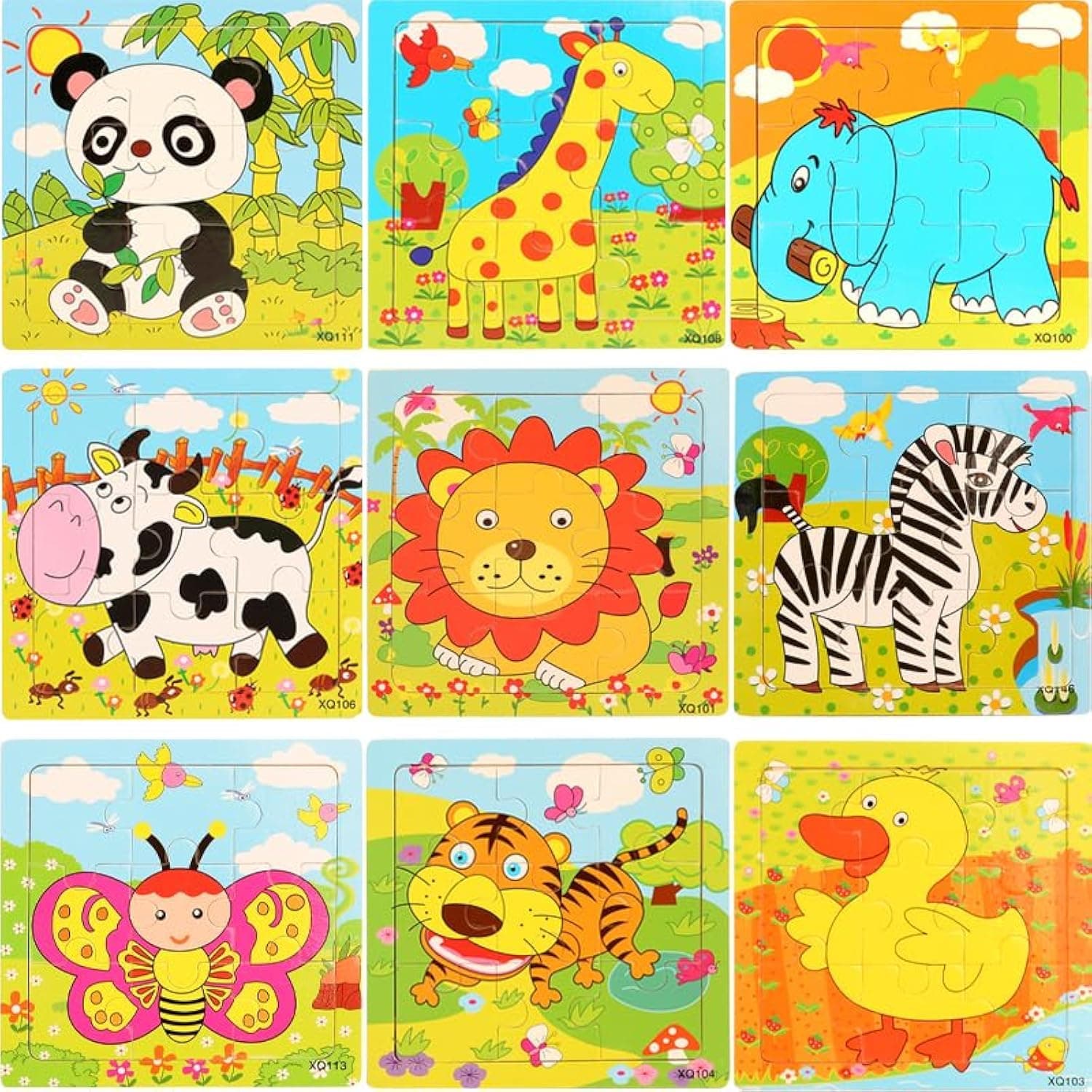 AM ANNA Wooden Puzzles for Kids Ages 2-5,9pcs Early Education Puzzle Toy Animal Puzzle,Toddler Puzzles Party Favors for Girls and Boys Gift Set,Portable Travel Puzzles