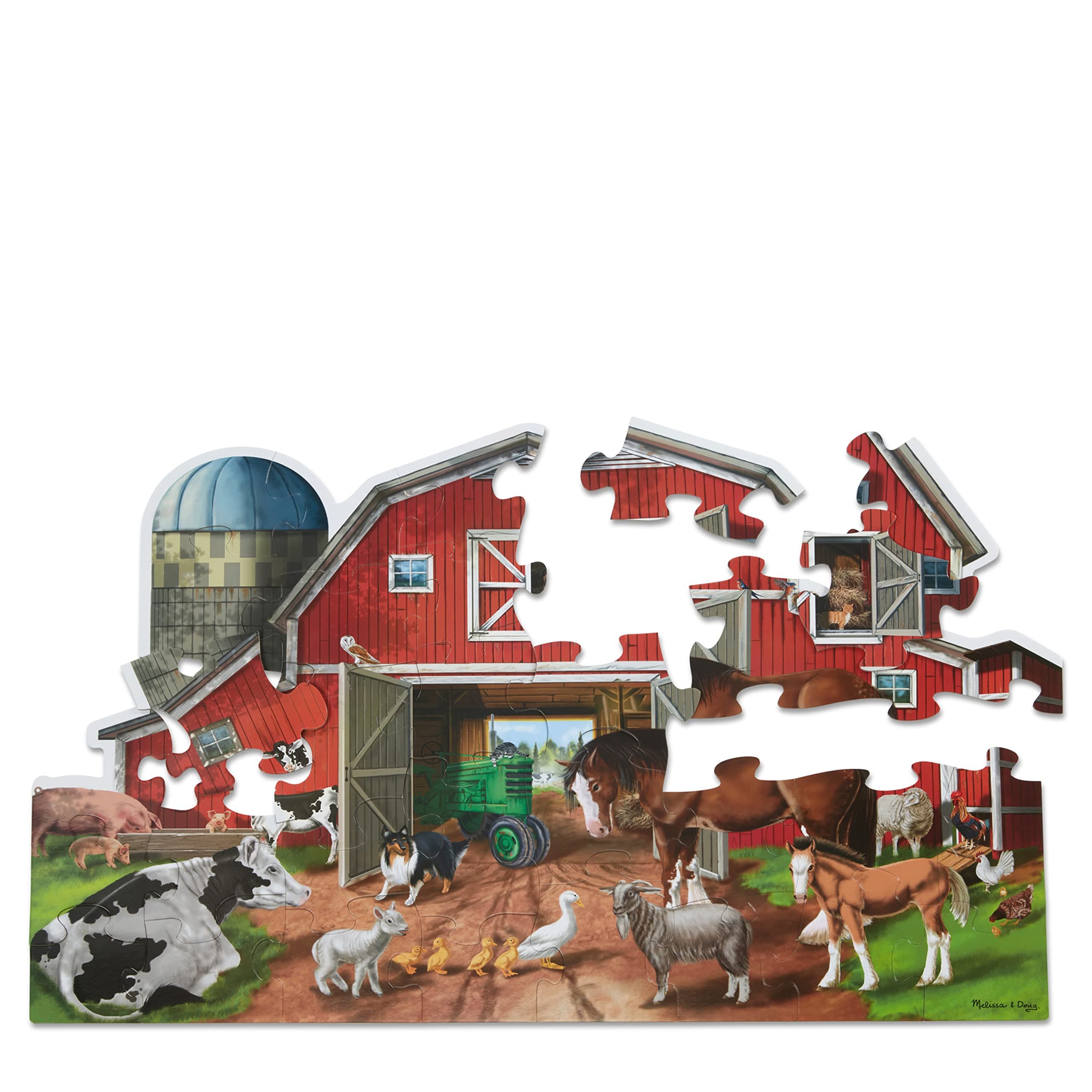 Melissa & Doug Busy Barn Shaped Jumbo Floor Puzzle (32 Pieces, 2 x 3 Feet), Jigsaw Puzzle for Preschoolers and Kids Ages 3+ - FSC Certified