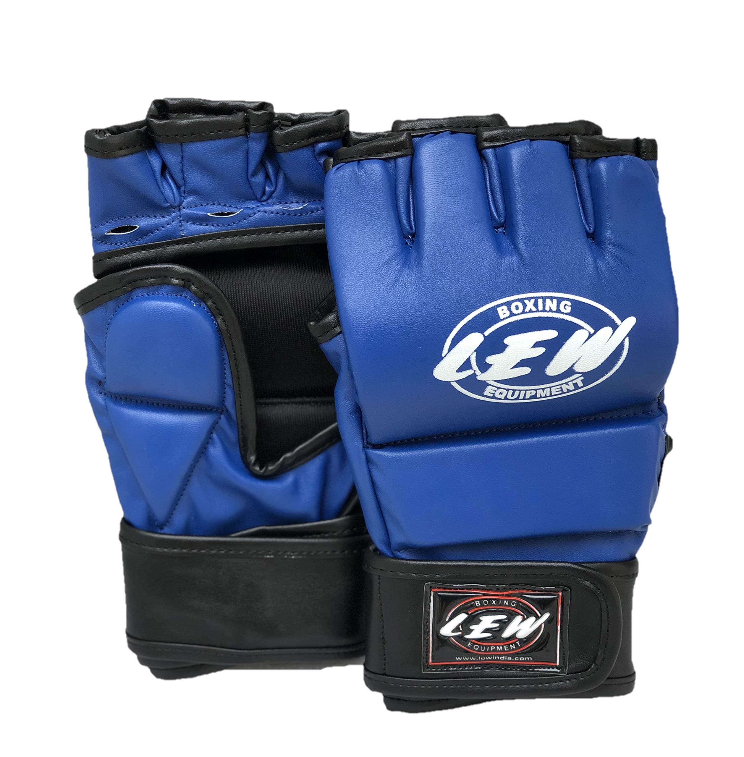 LEW Blue/Black Martial Arts Training & Sparring | Palm-O Maya Hide Leather Grappling Mitts |Good for Kickboxing, Muay Thai, Cage Fighting, Punching Bag (Blue/Black, Large/Ex-Large)