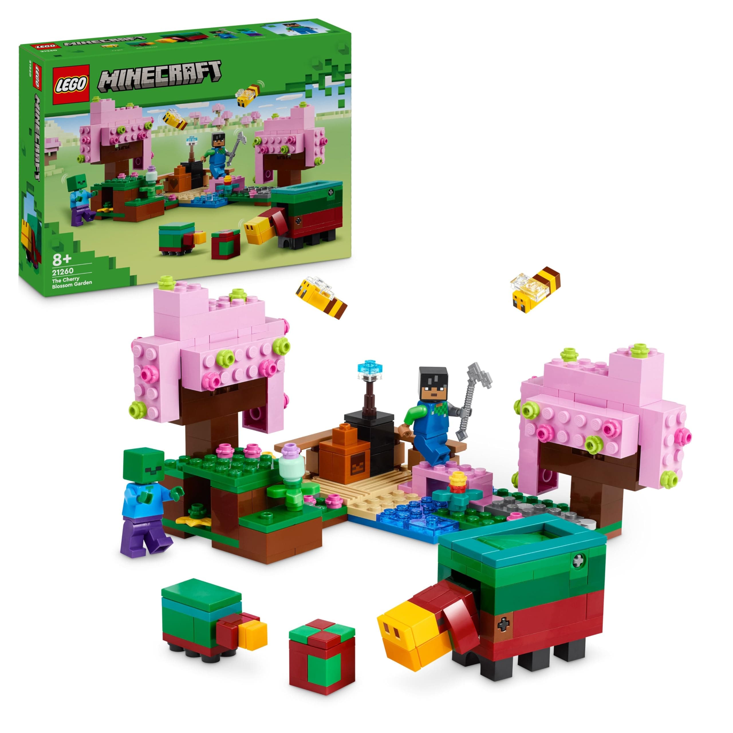 Minecraft The Cherry Blossom Garden Toy - Building Set with Trees, a Sunny Figure, Bees, and Mobs incl. a Zombie - Gamer Gift for 8+ Year Old Boys & Girls - 21260