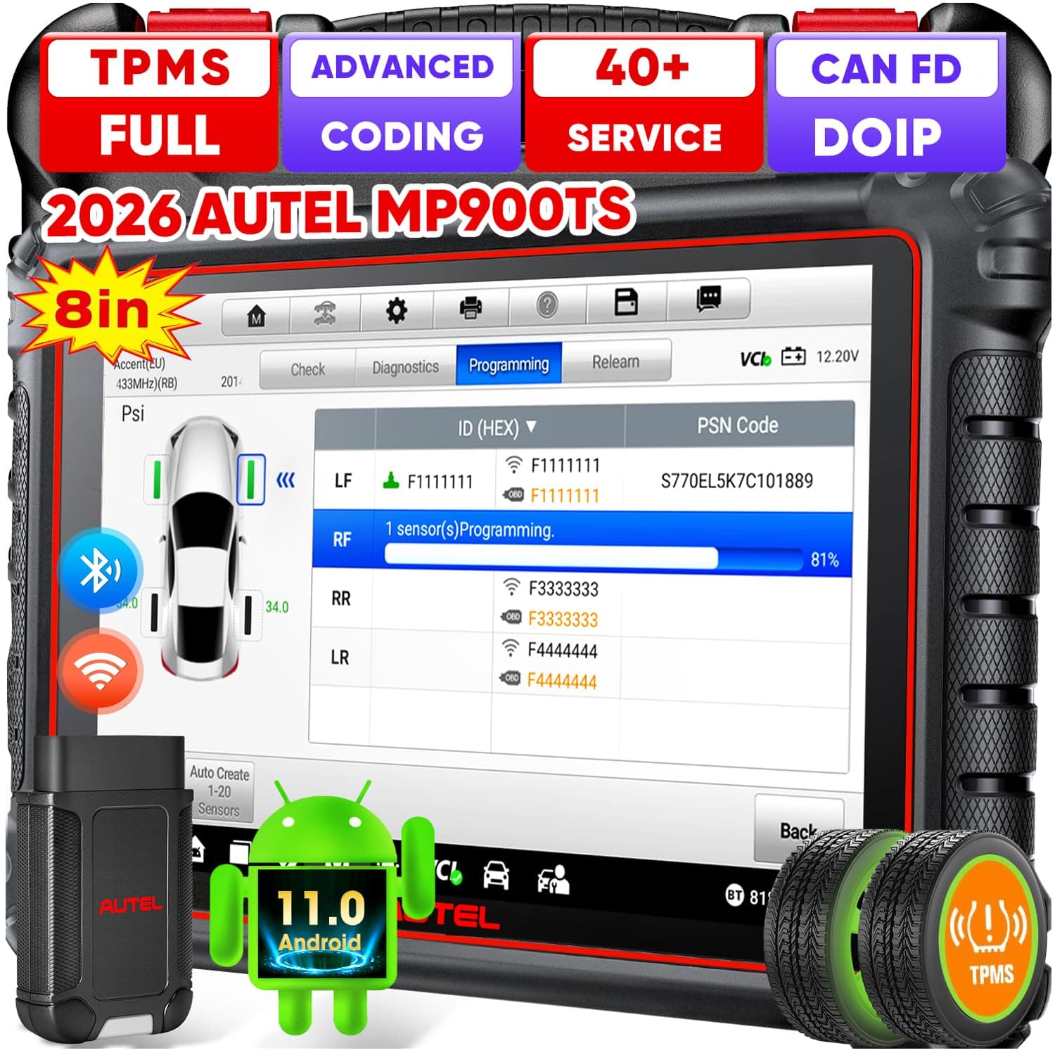 MaxiPRO MP900TS Scanner, 2026 8in MP900-TS up of MaxiSYS MS906 PRO MS906TS MP900-BT MK900-TS, Top TPMS as MS906 Pro-TS, Car Bidirectional Scan Tool, 40+ Service, All System, CAN FD&DOIP, OS 11.0