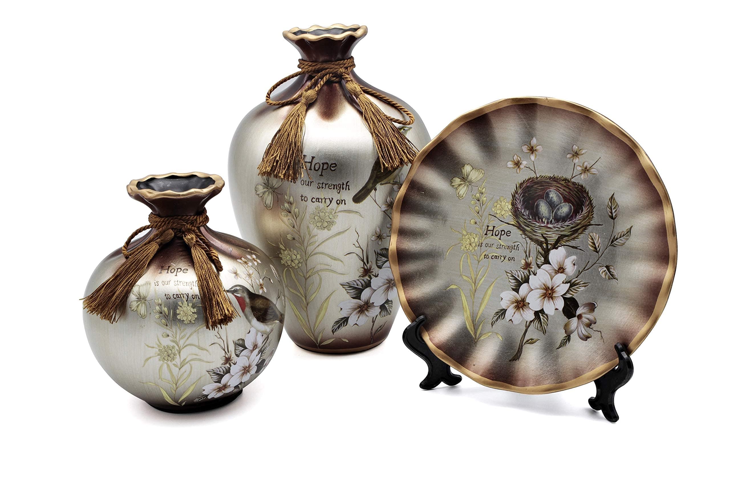 Ceramic Vases Set of 3 for Home Decor, Chinese Classical and Gorgeous Pottery Vase, Golden