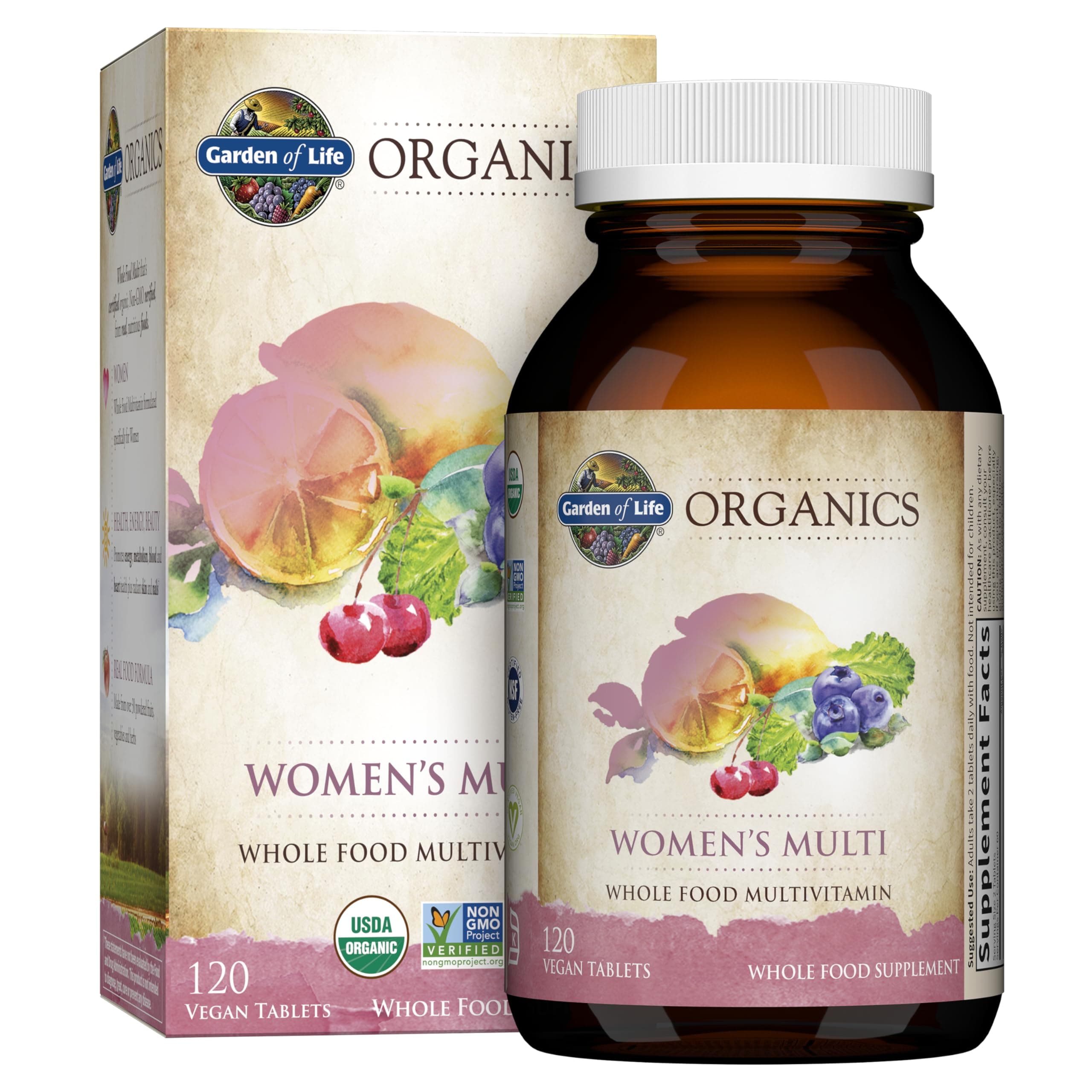 Organics Multivitamin for Women, Womens Multi with Vitamin C, D, Folate, B6, B12, Biotin, Iron, Vegan Whole Food Vitamins for Women, Energy, Skin, Nails, 120 Tablets