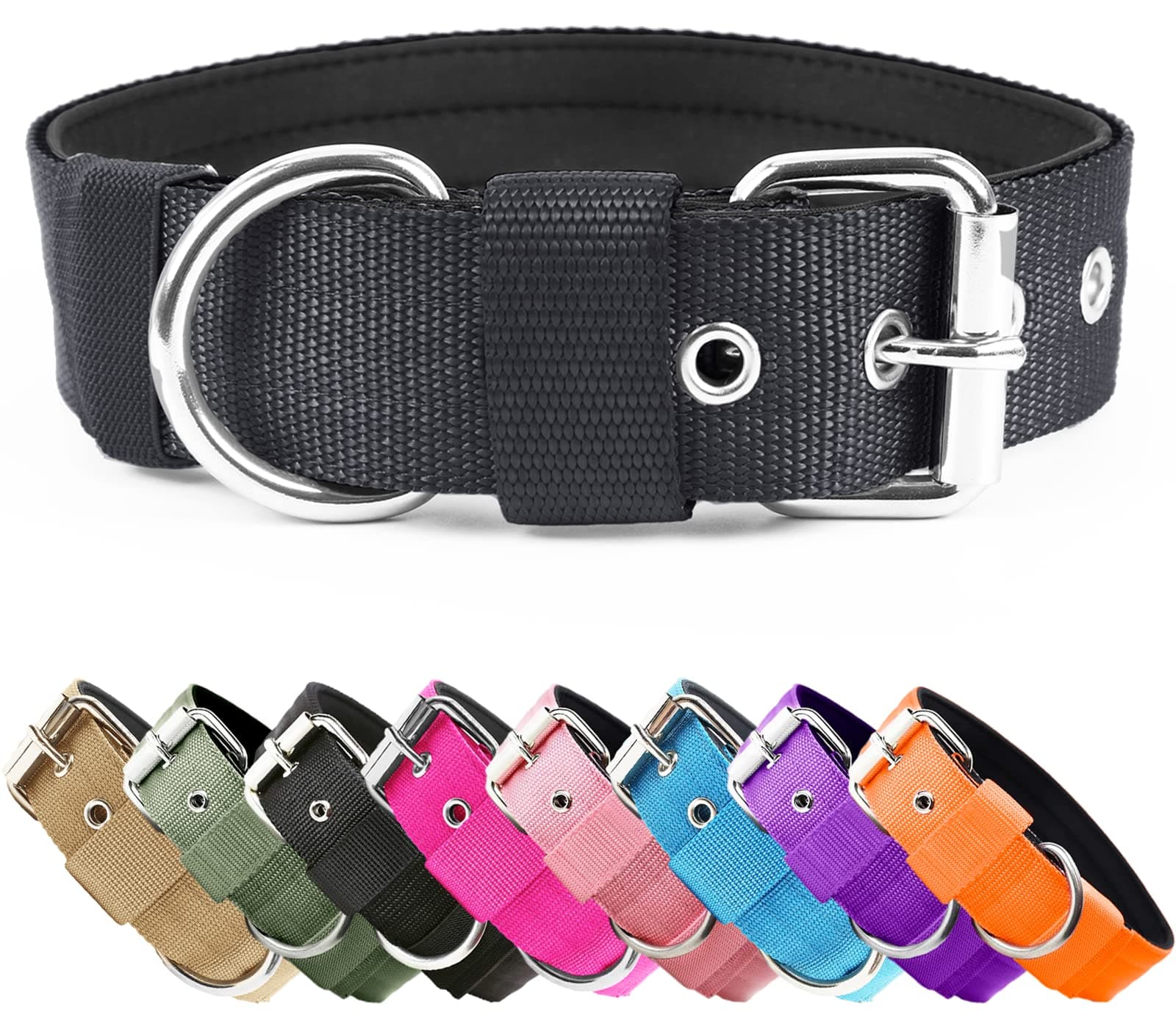 Heavy Duty Tactical Dog Collar - 1.5" Width Military Durable Thick Nylon with Adjustable Metal Buckle Working Training K9 Collar for Small Medium Large Dogs Black S