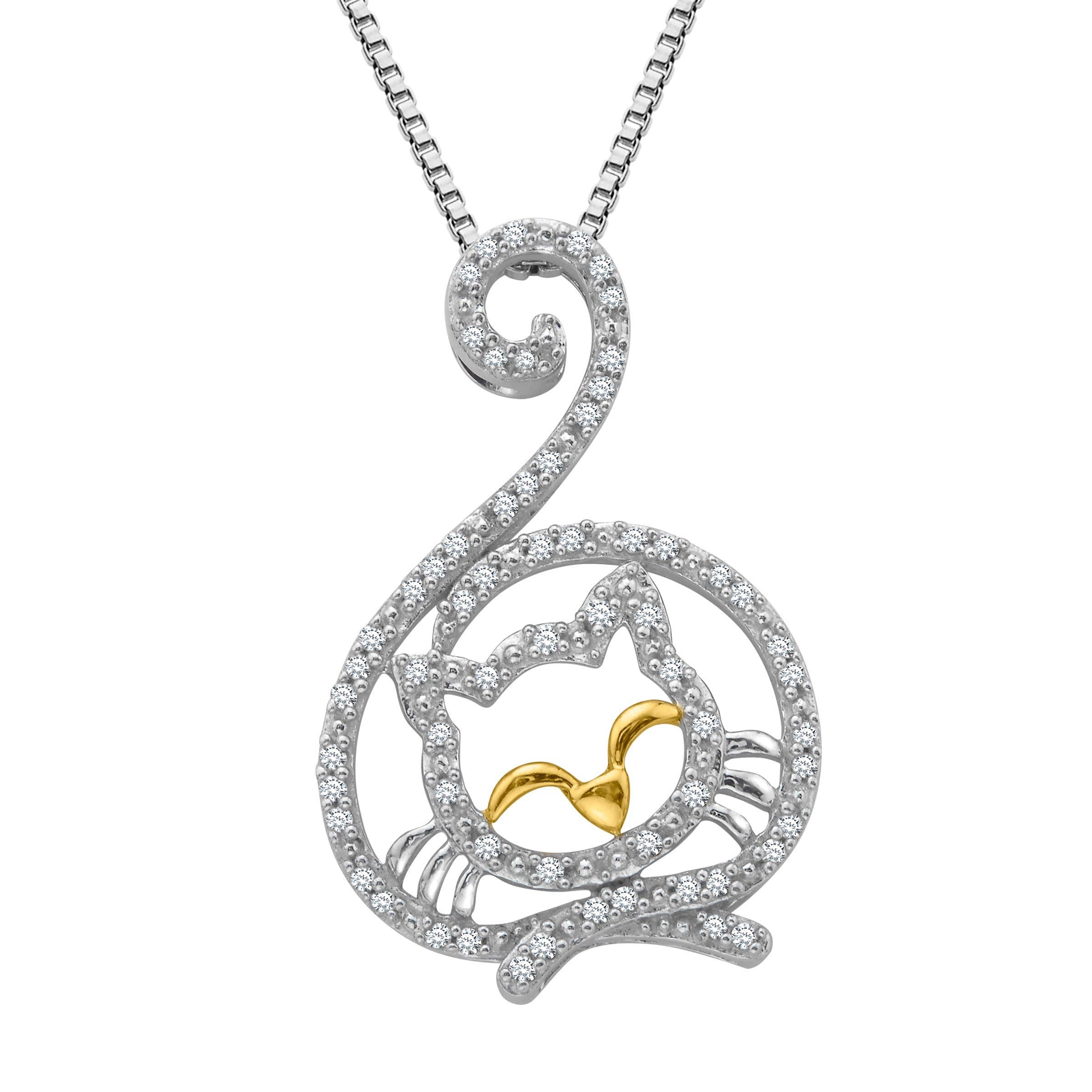 1/5 ct Diamond Cat Pendant Necklace in 14K Gold & Sterling Silver