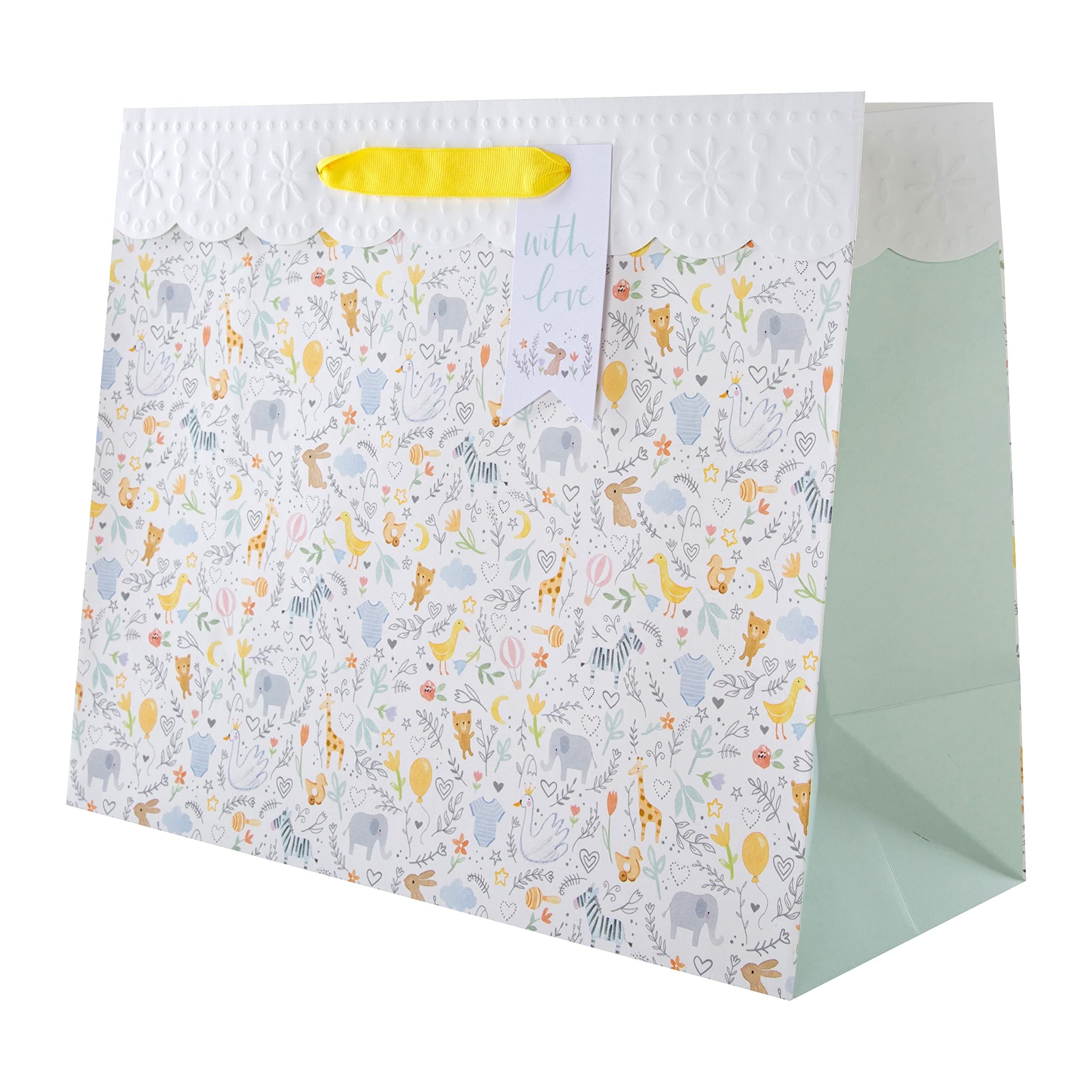 Large New Baby Gift Bag - Cute Illustrated Design, Cute Animals Gift Bag