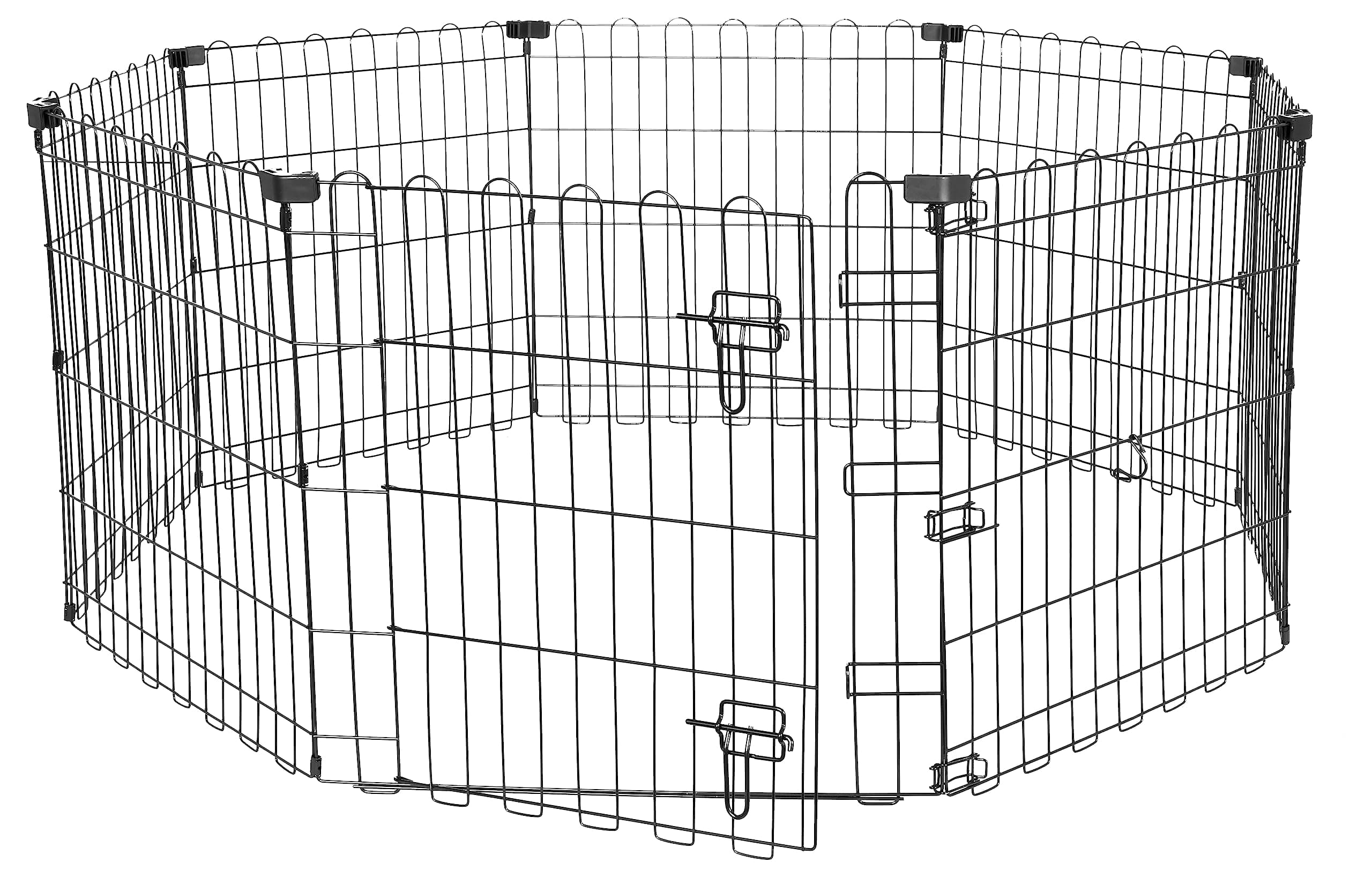 Amazon Basics Foldable Octagonal Metal Exercise Pen for Dogs, Indoor/Outdoor, Single Door, 8 Panels, 24" Height, Extra Small, Easy to Assemble, Black