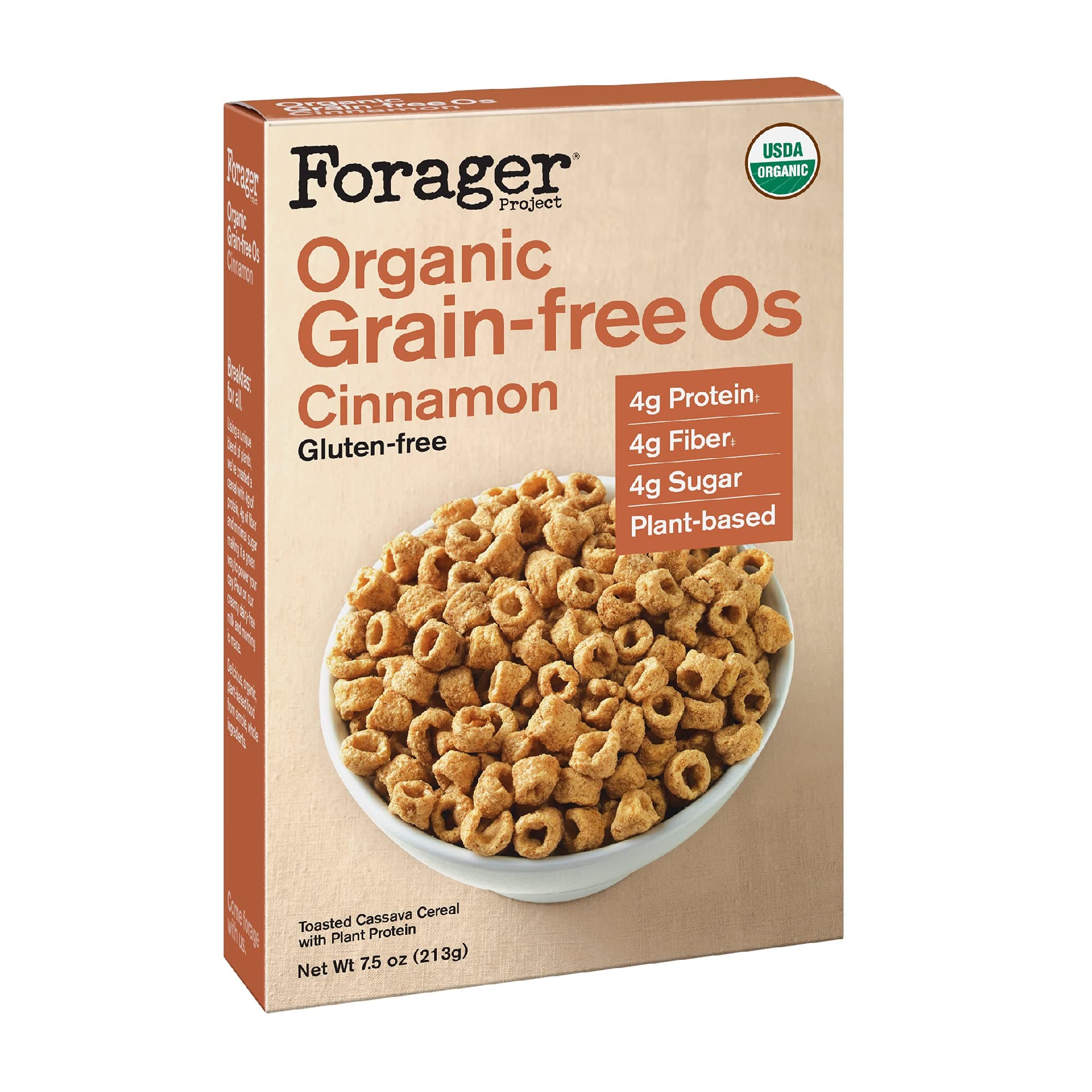 Forager Project Grain & Gluten-Free Vegan Breakfast Cereal | Dairy-free, Organic, Low Sugar, Plant-Based Protein | 7.5oz - Cinnamon