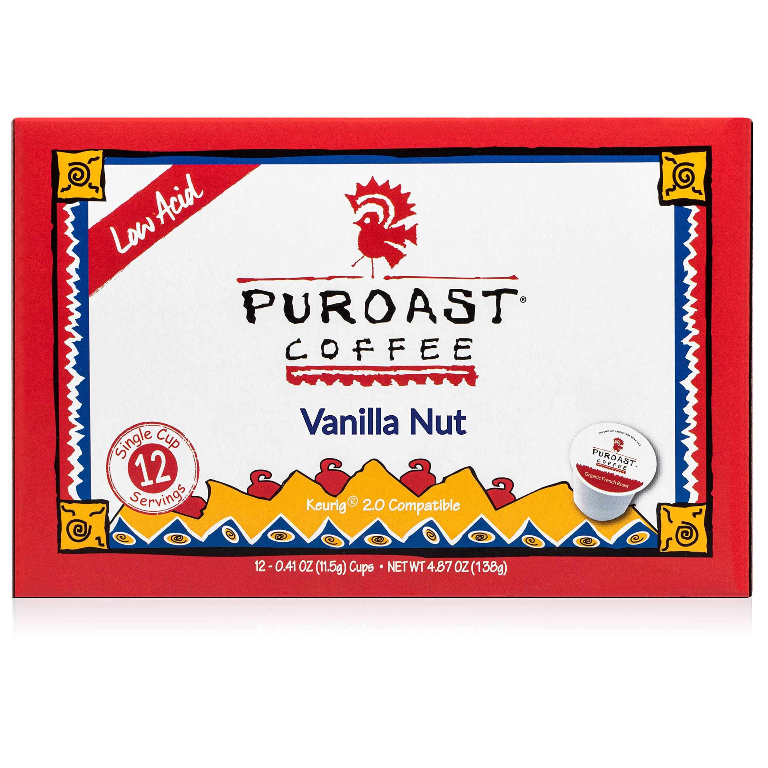 Puroast Low Acid Coffee Single Serve, 2.0 Keurig Compatible, Vanilla Nut, 12 Count