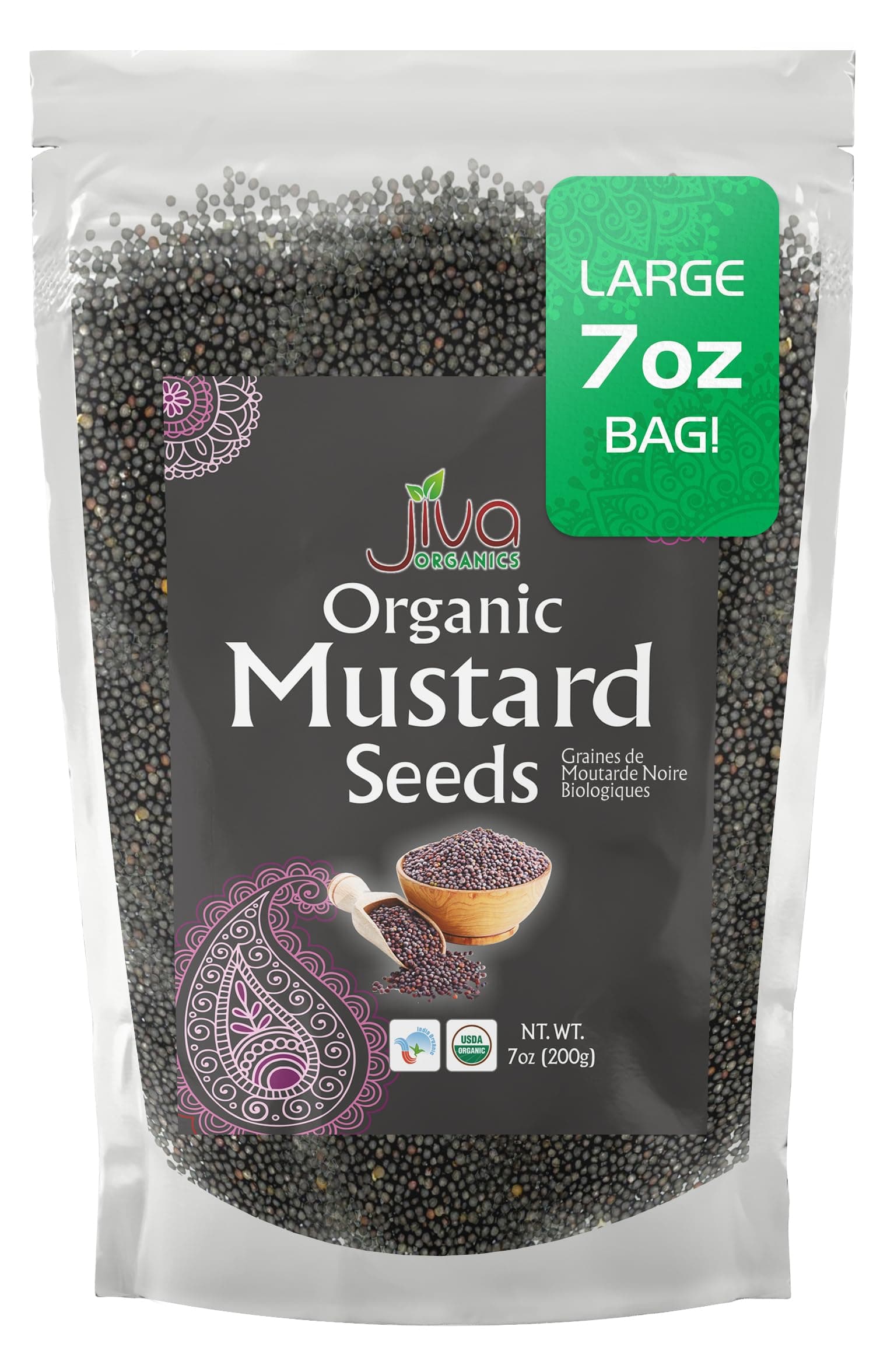 Organic Black Mustard Seeds 7oz - Non-GMO, Gluten Free, Pungent & Aromatic Spice - 100% Raw & Natural