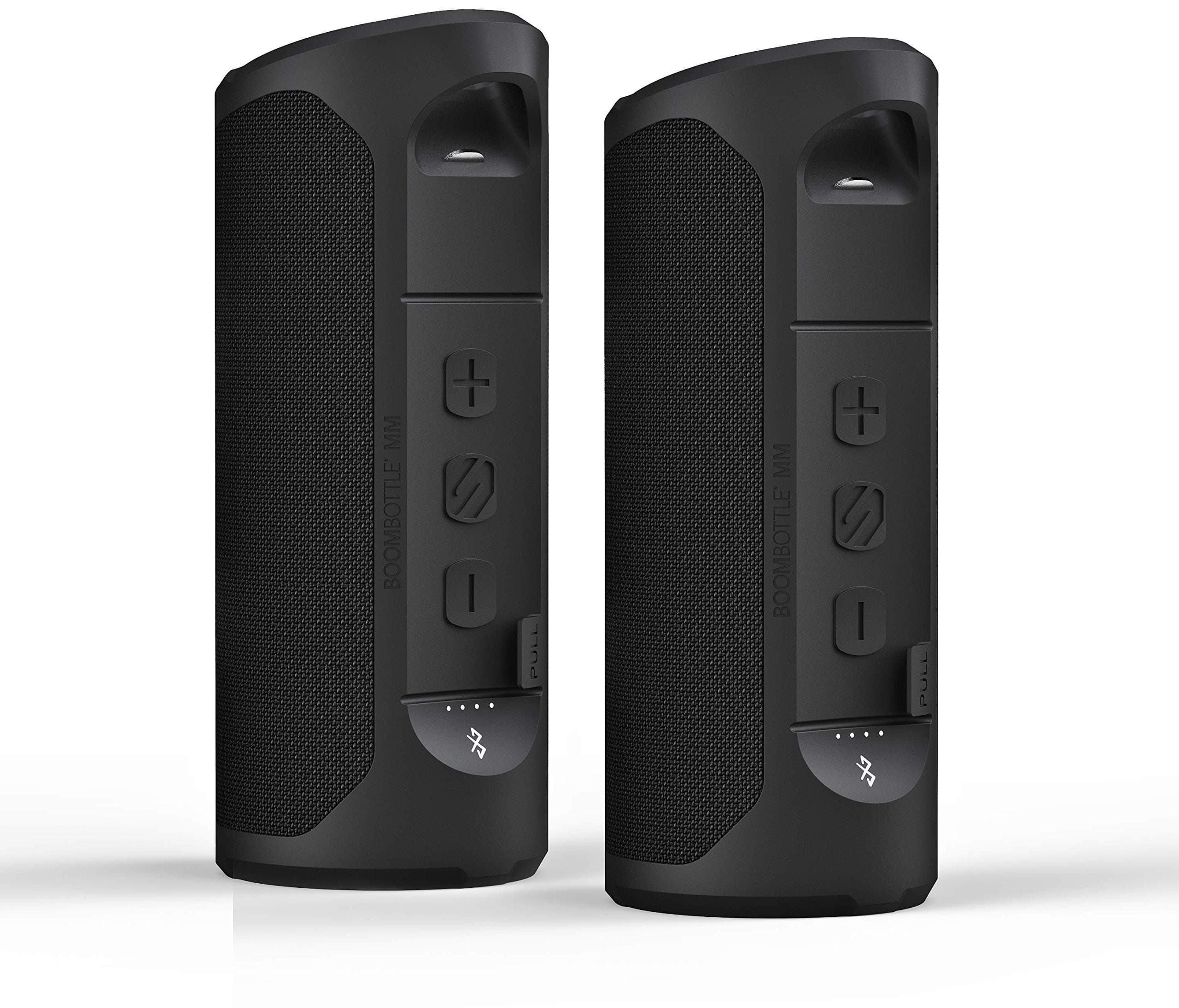 SCOSCHE BTMSC1-R 2PK BoomBottle Rugged Waterproof Wireless Bluetooth Speaker with Integrated MagicMount and 2 Single Port Car Chargers for Mobile and Music Devices, Black, Pack of 2 (Renewed)