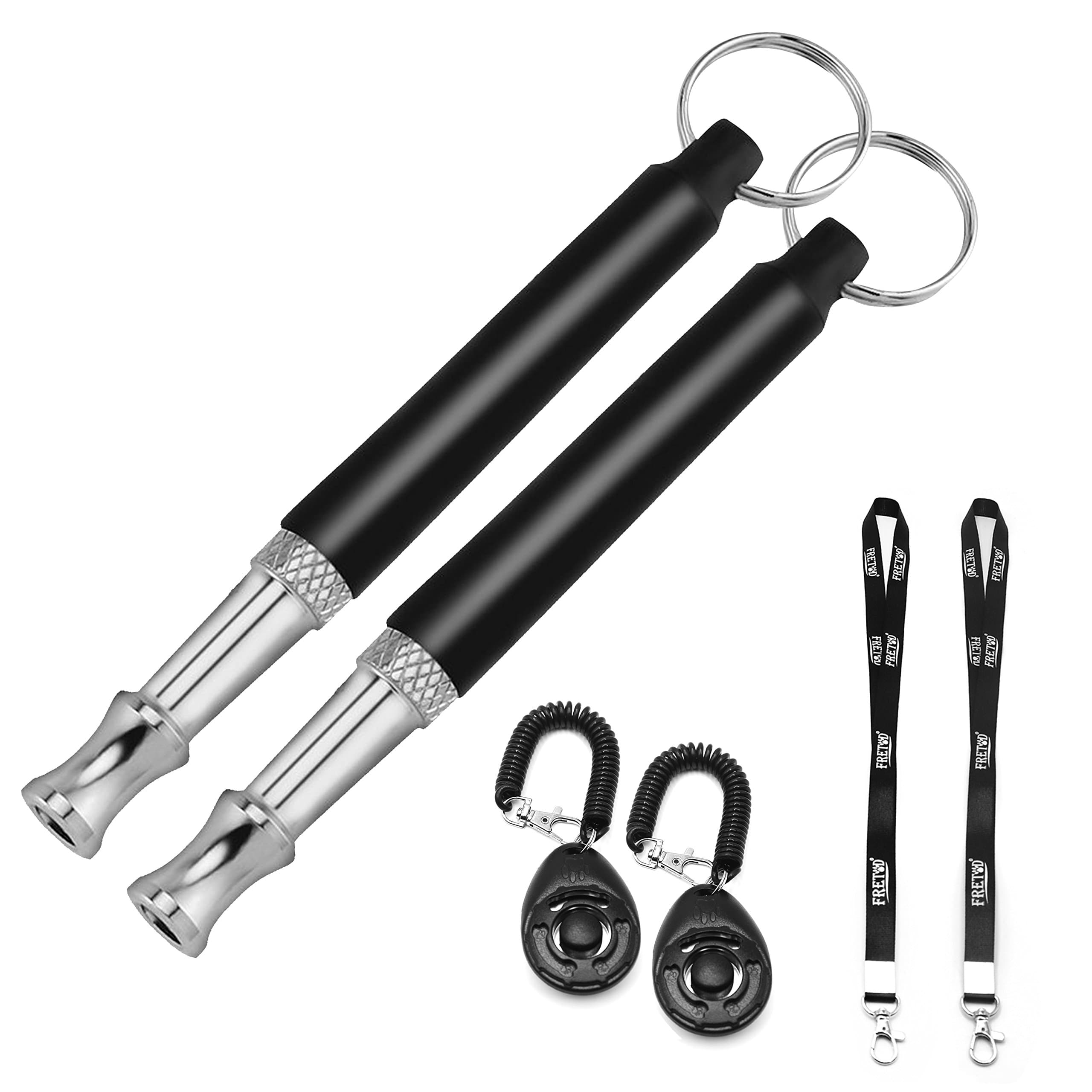 FRETOD Ultrasonic Dog Training Whistle and Clicker to Stop Barking 2 pack with Lanyard Training Deterrent Whistle - Train Your Dog