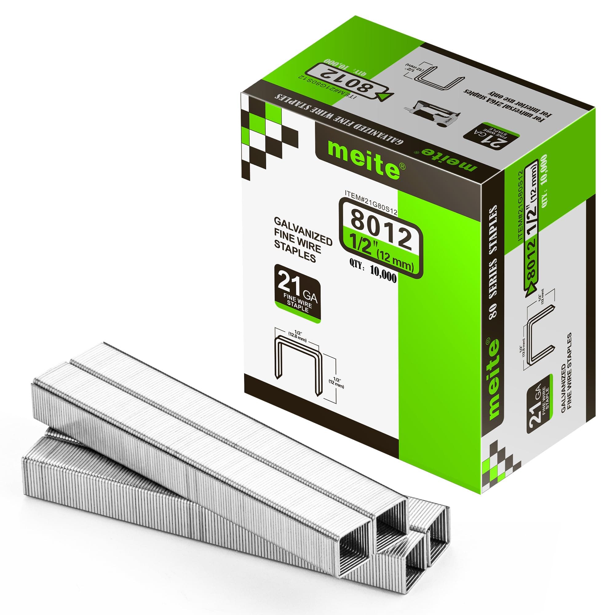 21 Gauge Upholstery Staples, 1/2-Inch Crown with 1/2-Inch Length Galvanized Heavy Duty Staples for Staple Guns MT8016, MT8016S, and MT8016SLN (10,000 Counts)