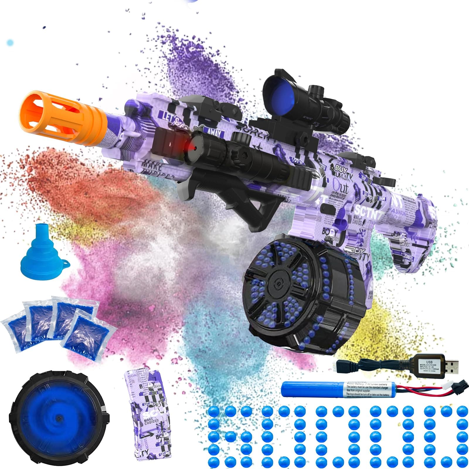 Electric Gel Ball Blaster, High Speed Automatic Splatter Ball Blaster with 60000+ and Goggles, Rechargeable Splatter Ball Toys for Outdoor Activities Shooting Game Party Favors-Purple