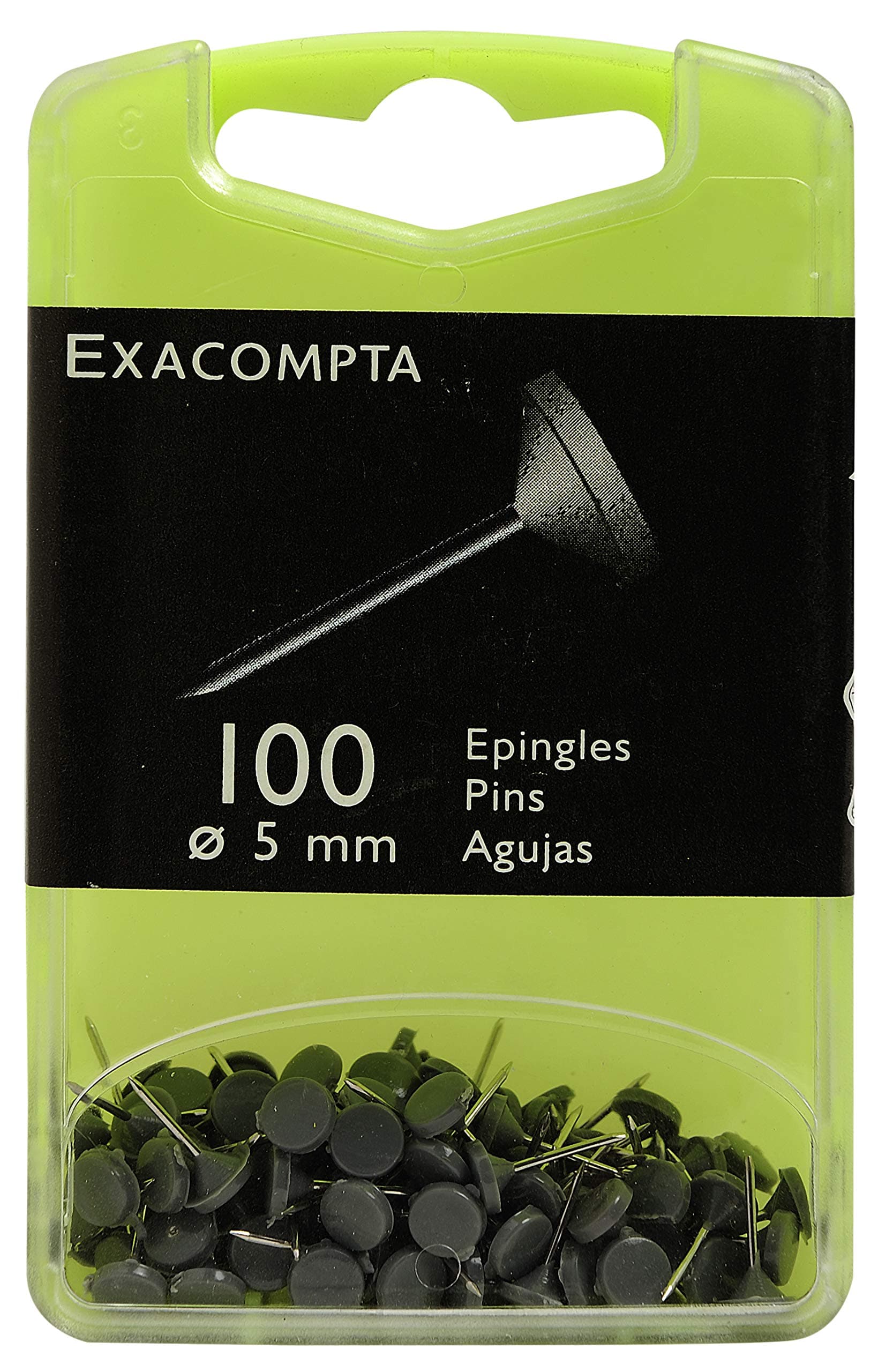 Exacompta - Ref 14511E - Flat-Headed Pins (Pack of 100) - 8mm Width x 5mm Height in Size - Suitable for Pinboards or Corkboards in Offices, Homes & Businesses - Grey