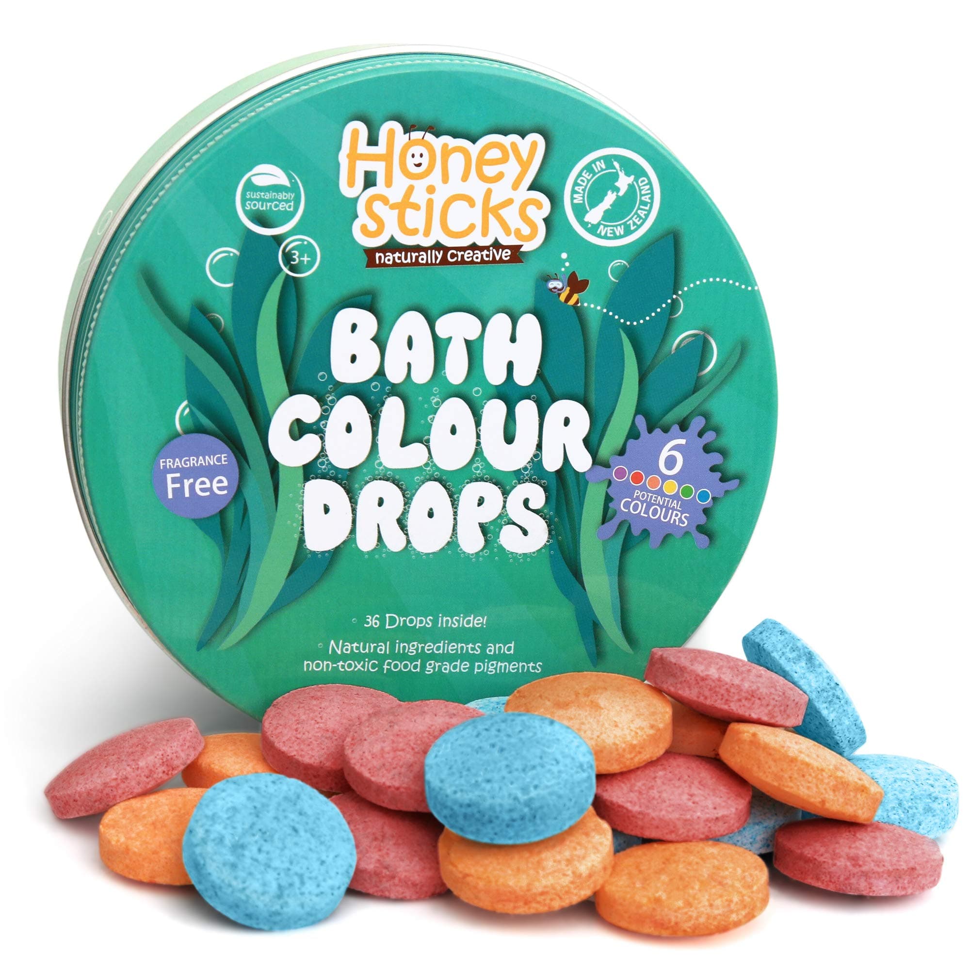 Bath Color Tablets for Kids - Non Toxic Bathtub Drops Made with Natural Ingredients and Food Grade Colors - Fragrance Free - Fizzy, Brightly Colored Bathtime Fun, Great Gift - 36 Drops