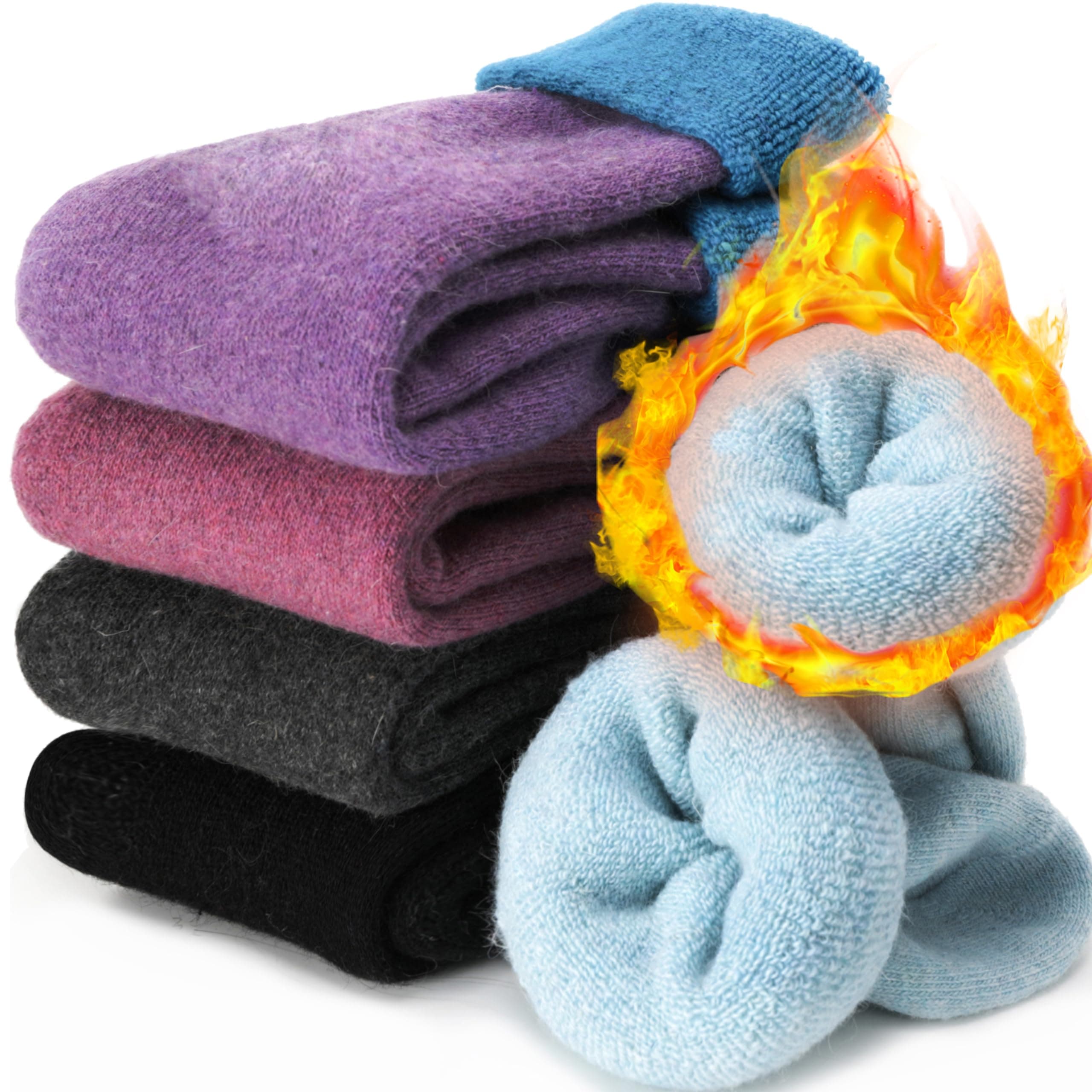 Womens Merino Wool Thermal Warm Winter Thick Socks Cosy Crew Comfy Hiking Walking Work Socks for Ladies 5 Pairs