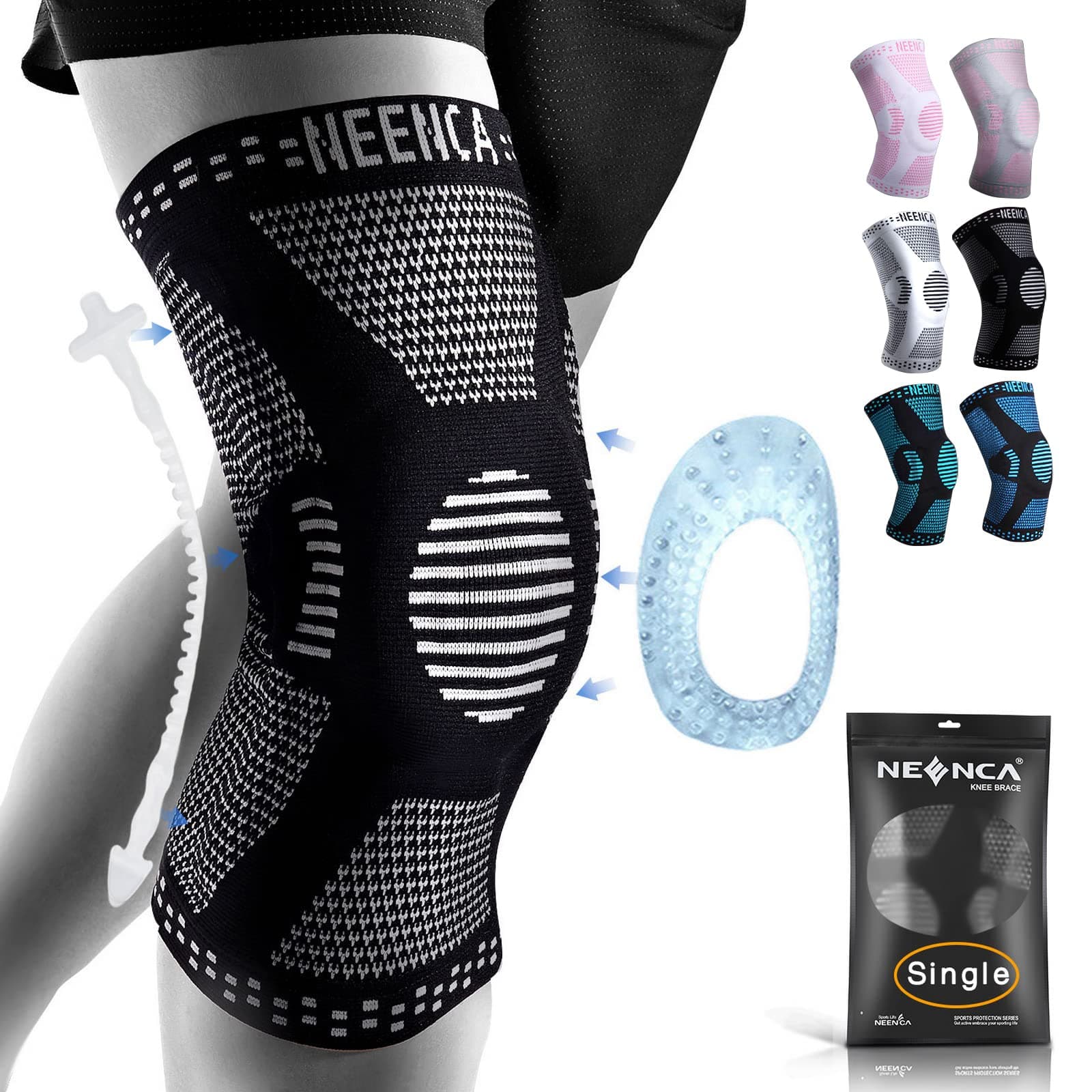NEENCA Professional Knee Brace,Compression Knee Sleeve with Patella Gel Pad & Side Stabilizers Knee Support Bandage for Pain Relief Medical Knee Pad for ACL Running Joint Recovery