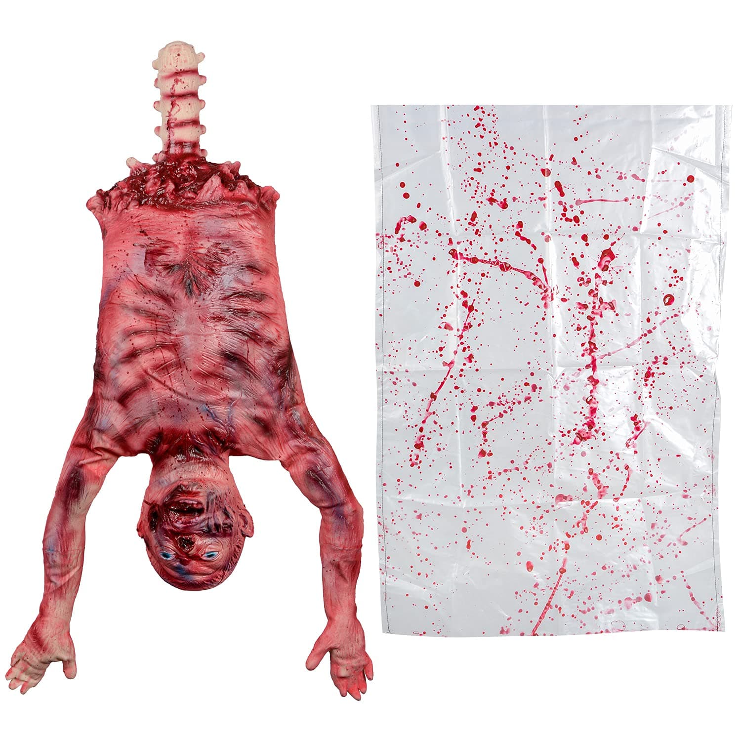 Halloween Bloody Half Body, 29 inch Latex Skinned Half Body with Hanging Bag for Haunted House Halloween Party Indoor Outdoor Decoration