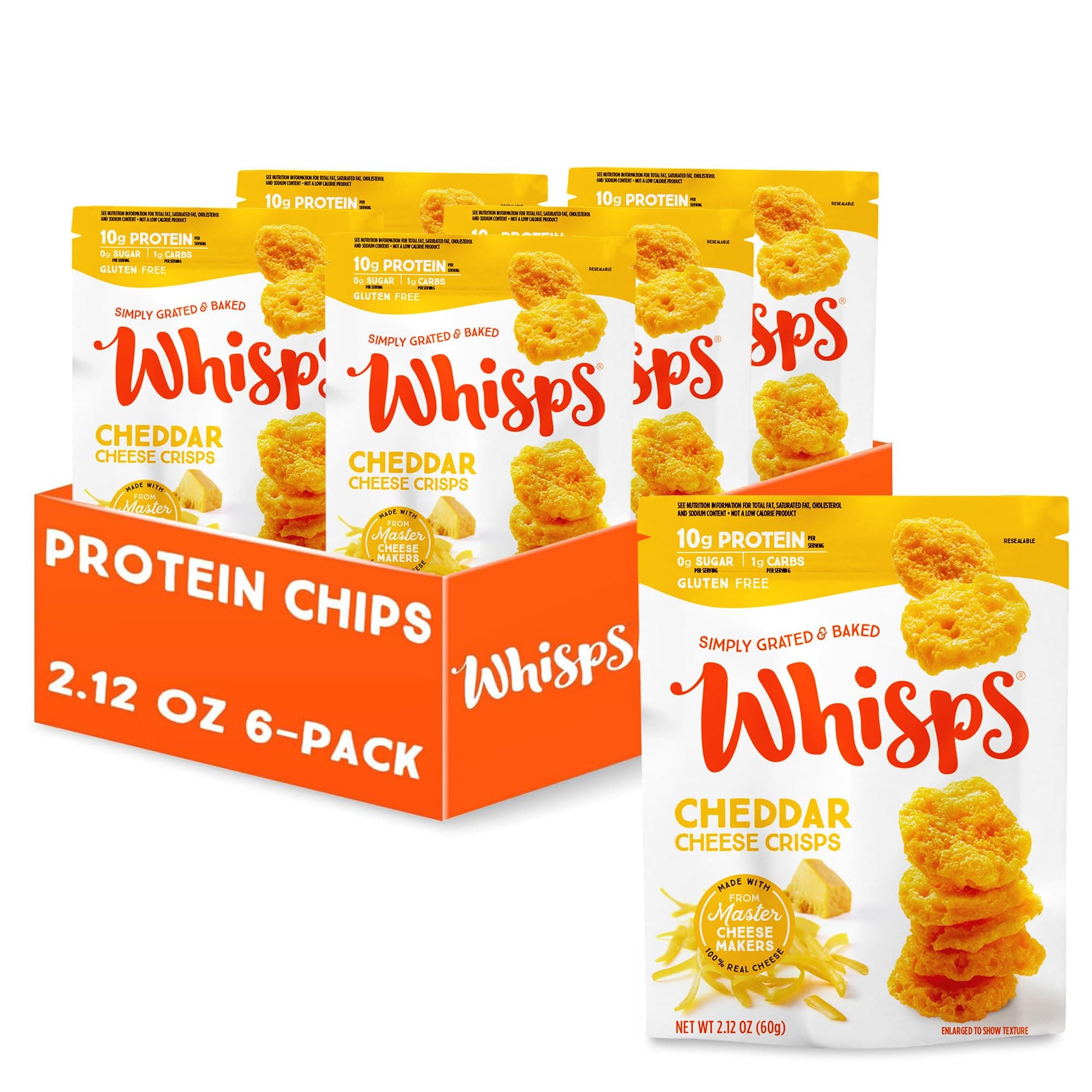 Whisps Cheese Crisps Cheddar Cheese| Protein Chips | Healthy Snacks | Protein Snacks, Gluten Free, High Protein, Low Carb Keto Food (2.12 Oz, 6 Pack)