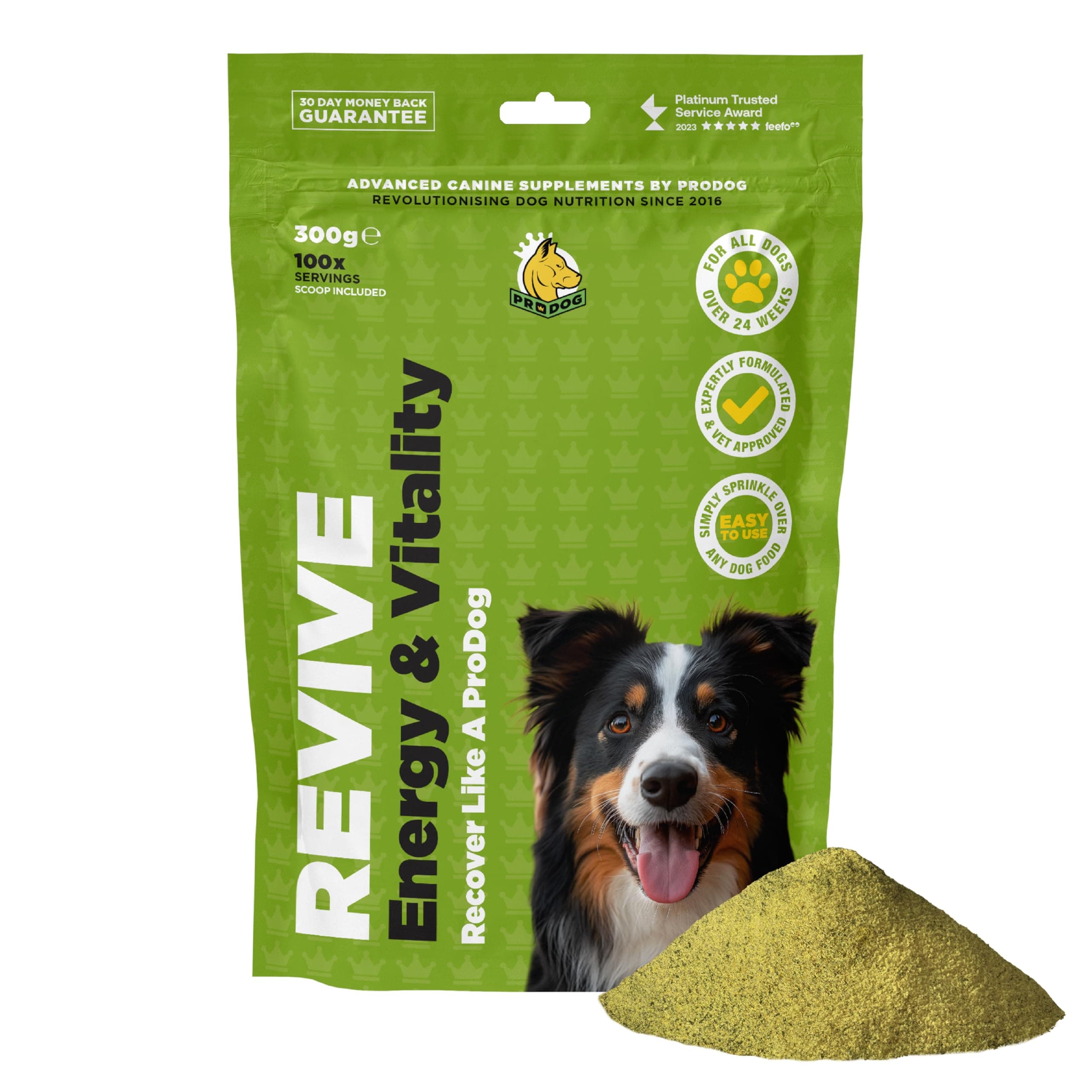 ProDogRevive Natural Energy & Vitality for Dogs - Supports Recovery, Vitality & Immunity - Hemp Protein & Antioxidant Formula for Active Dogs - 100 Servings