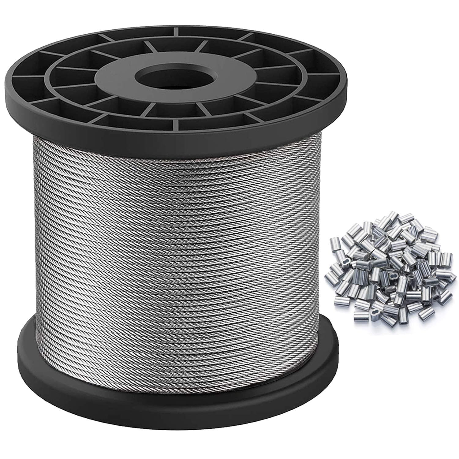 Wire Rope, 1/16 Wire Rope, Stainless Steel 304 Wire Cable, 328FT Length Aircraft Cable with 100pcs Sleeves Stops, 7x7 Strand Core, 368 lbs Breaking Strength Perfect for Outdoor, Yard, Garden or Crafts