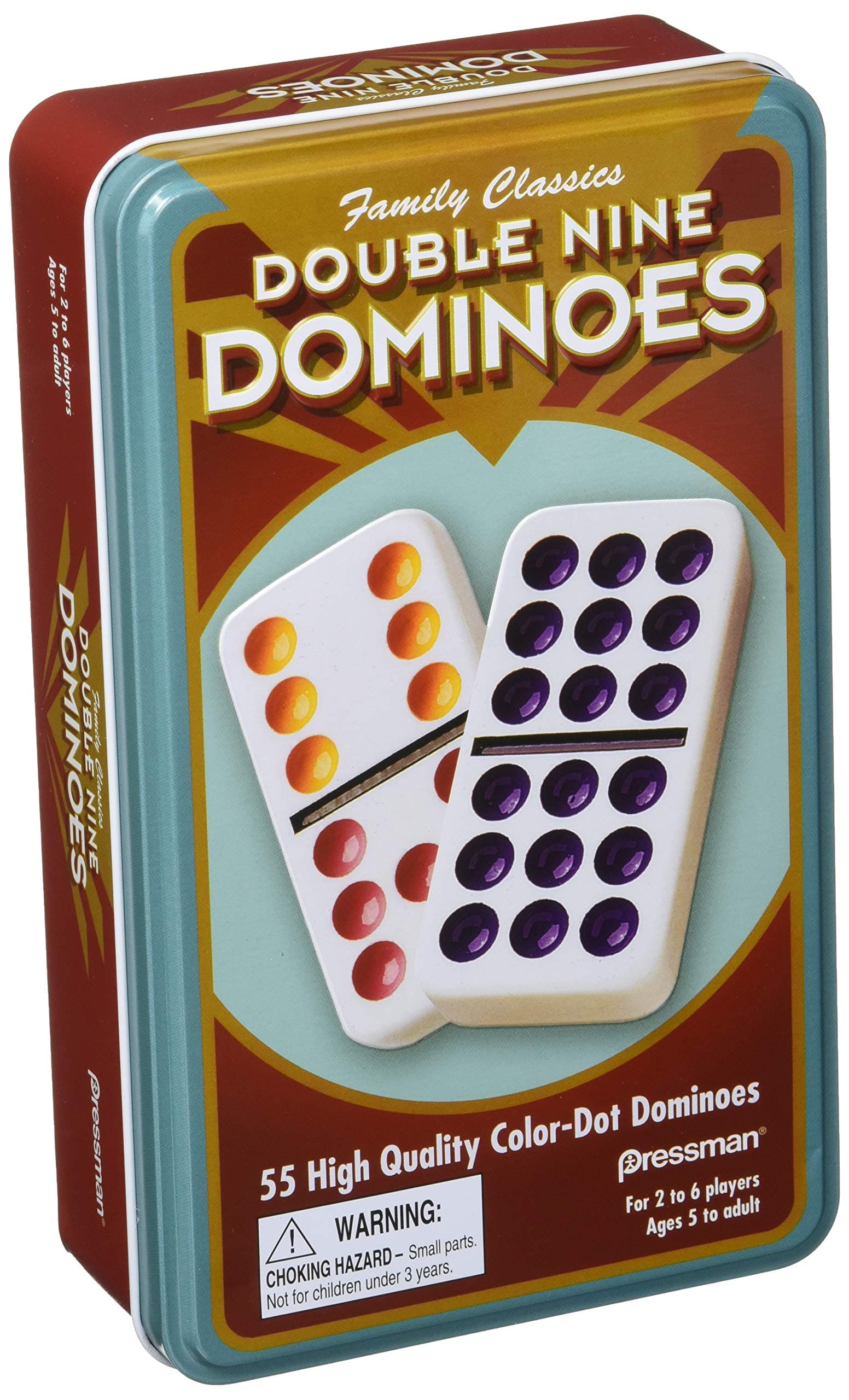 Double 9 Colour Dominoes in Tin (Colours Vary)
