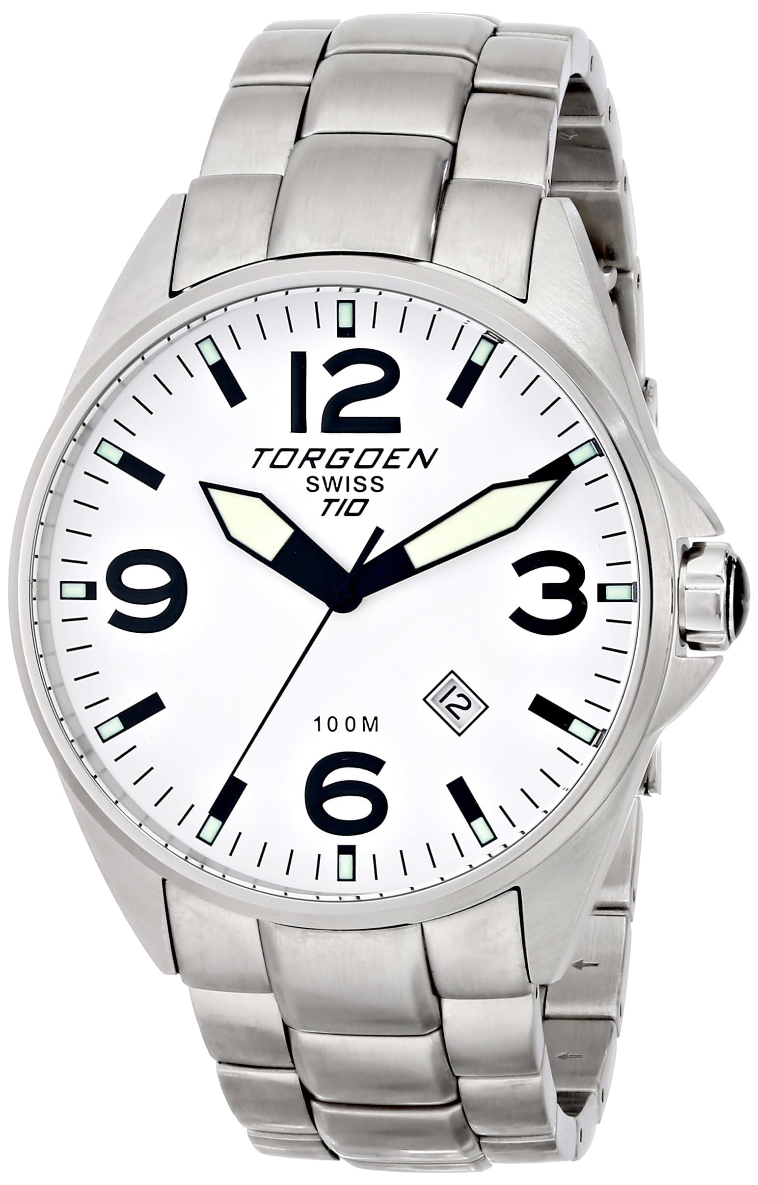 Torgoen Swiss Men's T10205 White Dial 3-Hand Analog Stainless Steel Watch