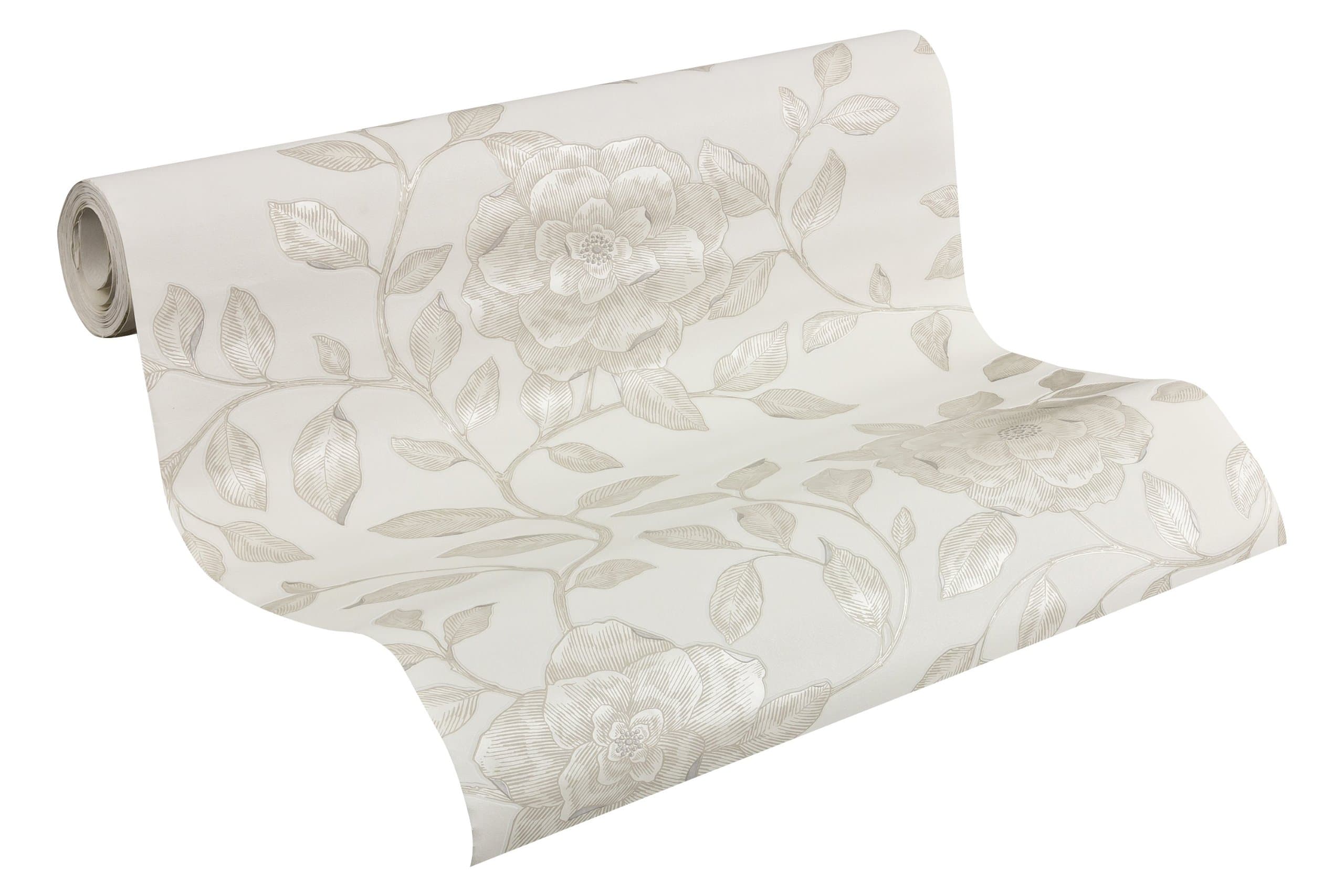 Schöner Wohnen Private Glam 945129 Non-Woven Wallpaper with Elegant Floral Motif Cream Metallic