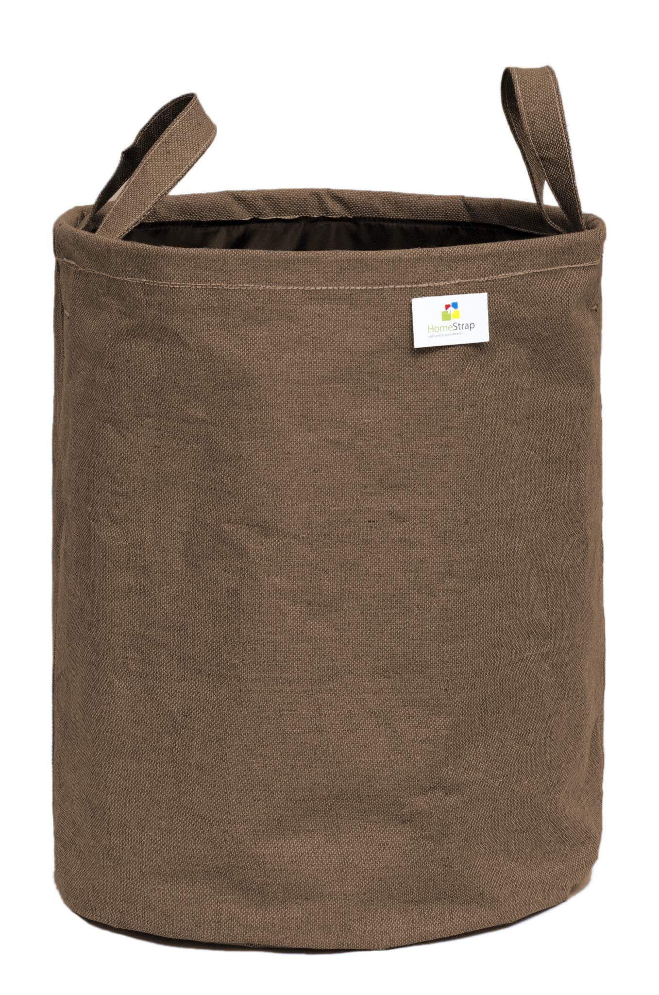 HomeStrapCanvas Round Foldable 43 Ltrs Laundry Bag with Handle – Brown