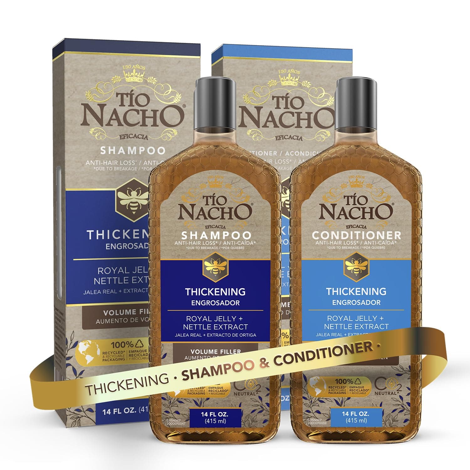 Tio Nacho Thickening Shampoo & Conditioner Set for Thinning Hair – Hair Loss Shampoo for Men & Women + Thickening Conditioner with Natural Extracts to Volumize Hair – Paraben Free, 14 fl oz Each