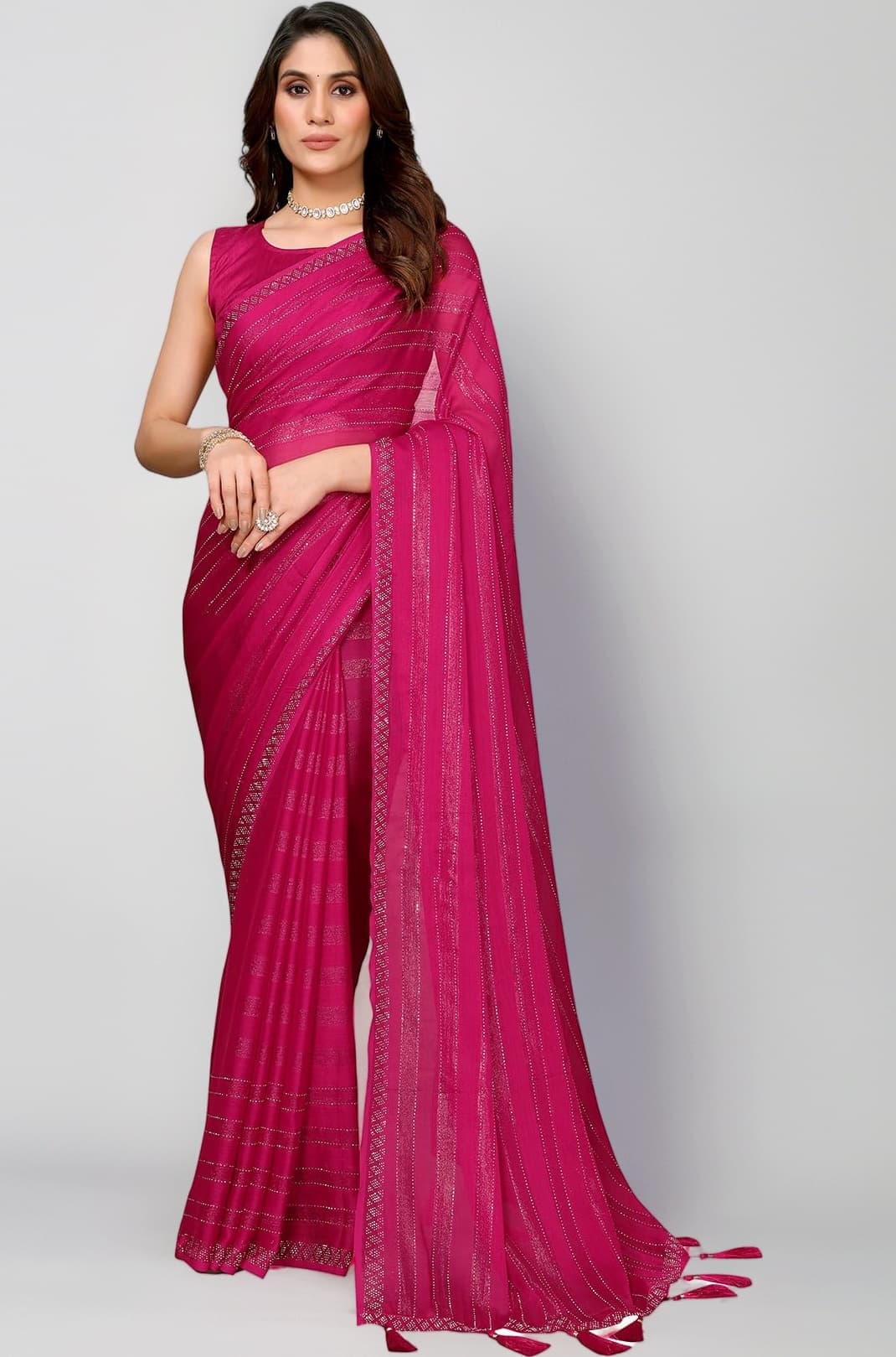 Women's latest Chiffon Saree With Lace and Blouse Material