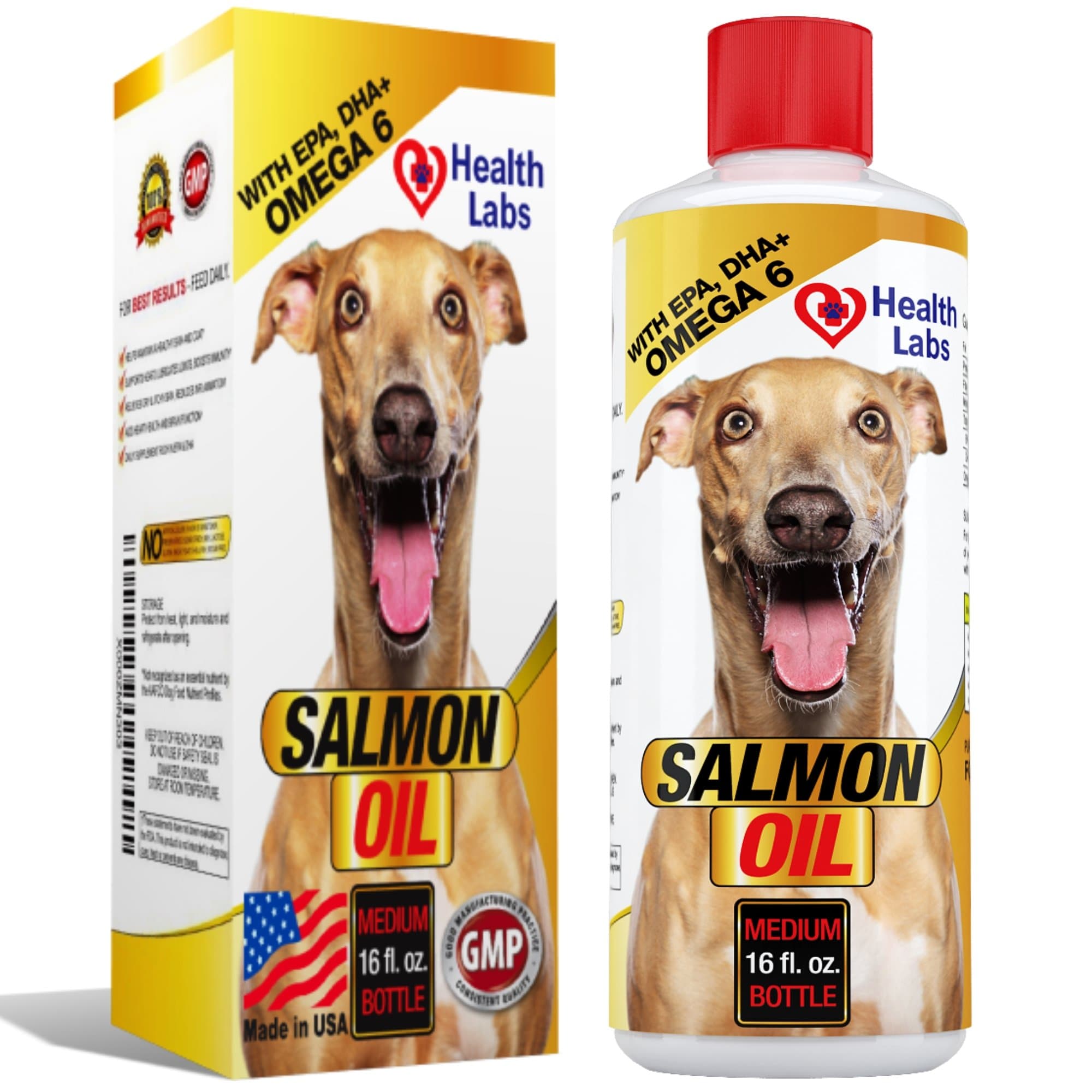 Salmon Oil Omega 3 & 6 for Dogs & Cats - Stops Dogs Itching Fast - For Healthy Skin & Shiny Coats - 100% Natural Organic Fish Oil Supplement for Pets - Unscented Formula With EPA DHA
