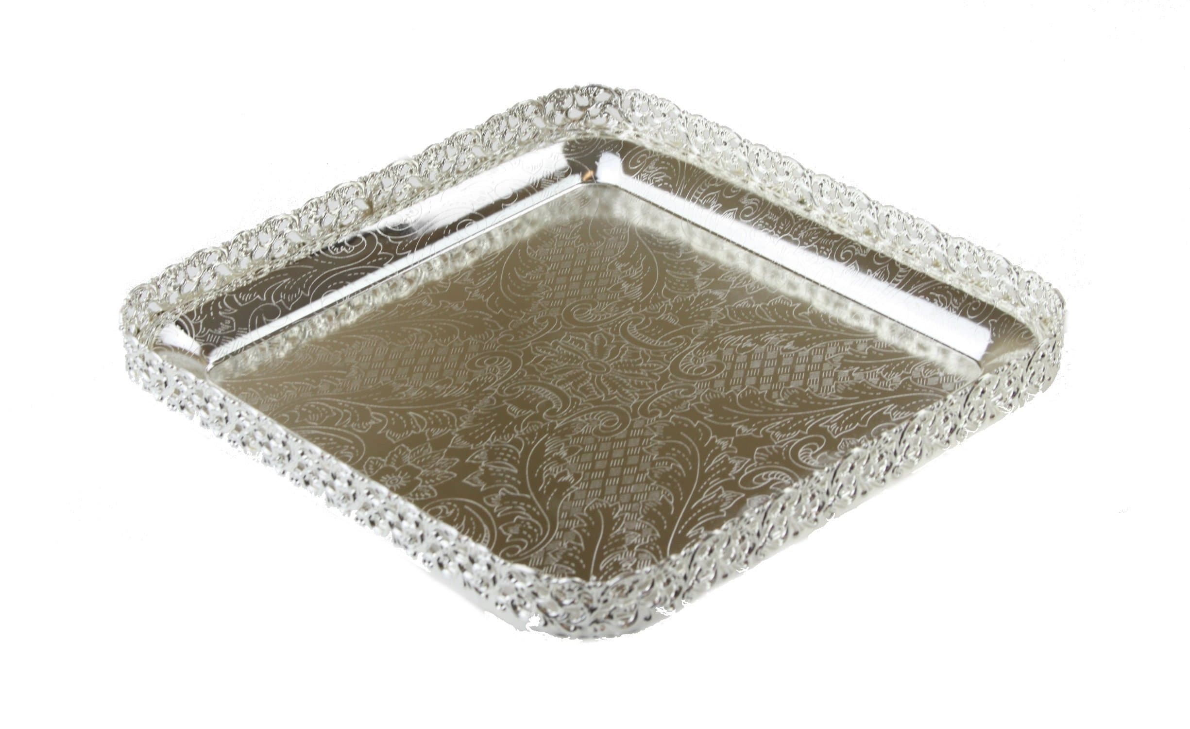 Square Plated Tray 23x23x3cm Decorative Tray (Silver)