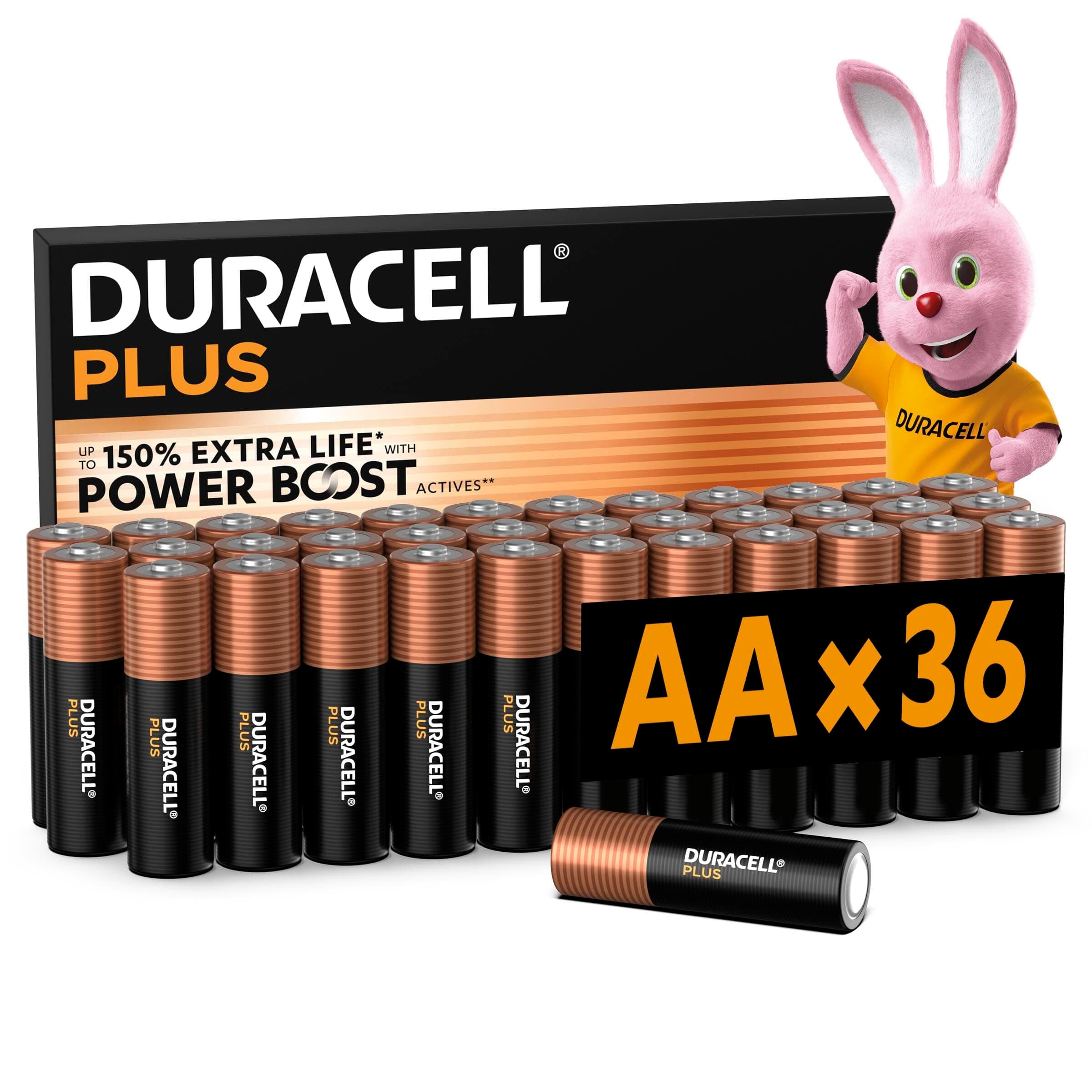 Plus AA Batteries (36 Pack) – Alkaline Batteries 1.5V – Up to 150% Extra Life with POWER BOOST Actives– Reliability For Everyday Devices – 0% Plastic Packaging – 10-Year Storage - LR6 MN1500