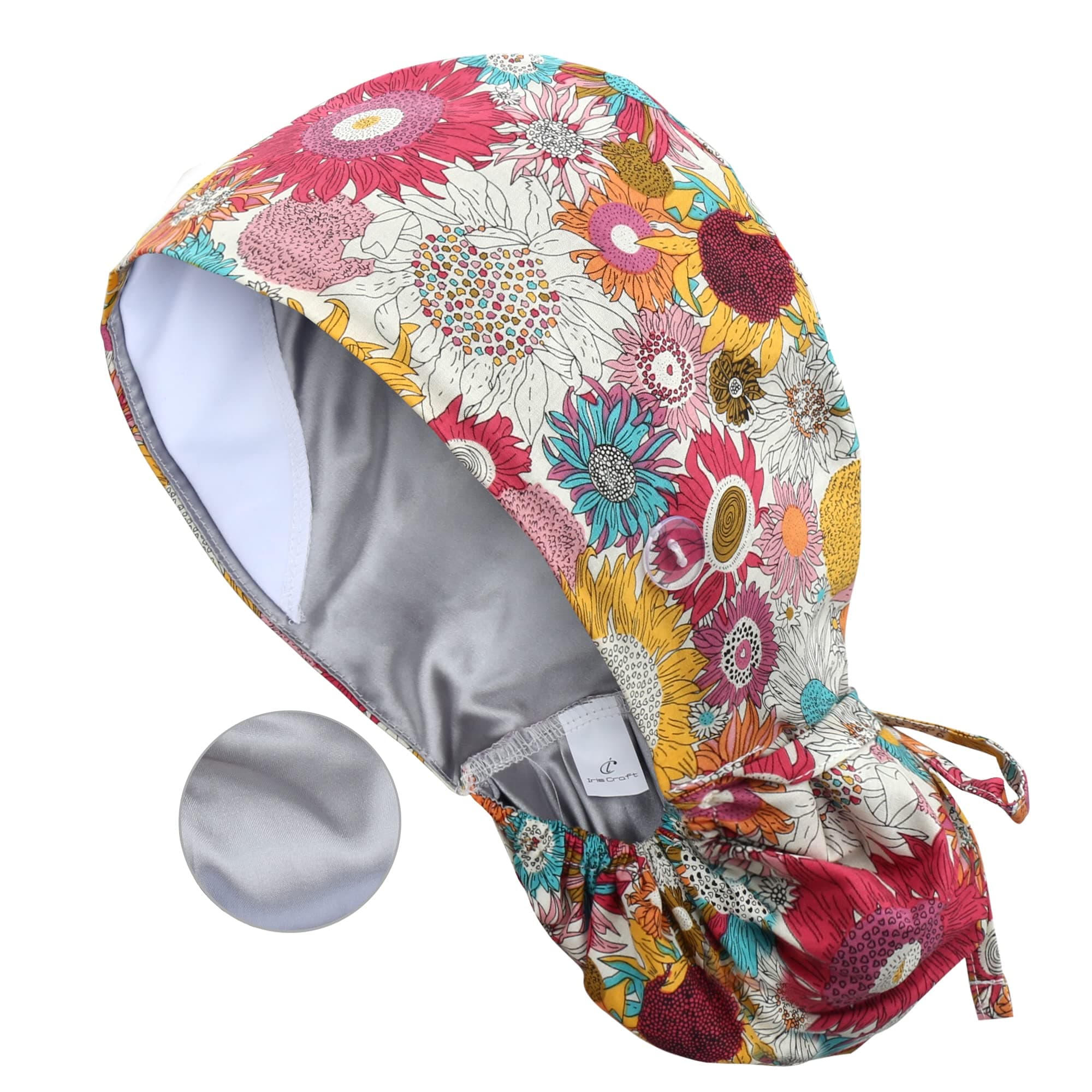 Adjustable Working Cap with Button, Satin-Lined Hat, Cotton Working Hat Sweatband, Elastic Tie Back Hats Unisex