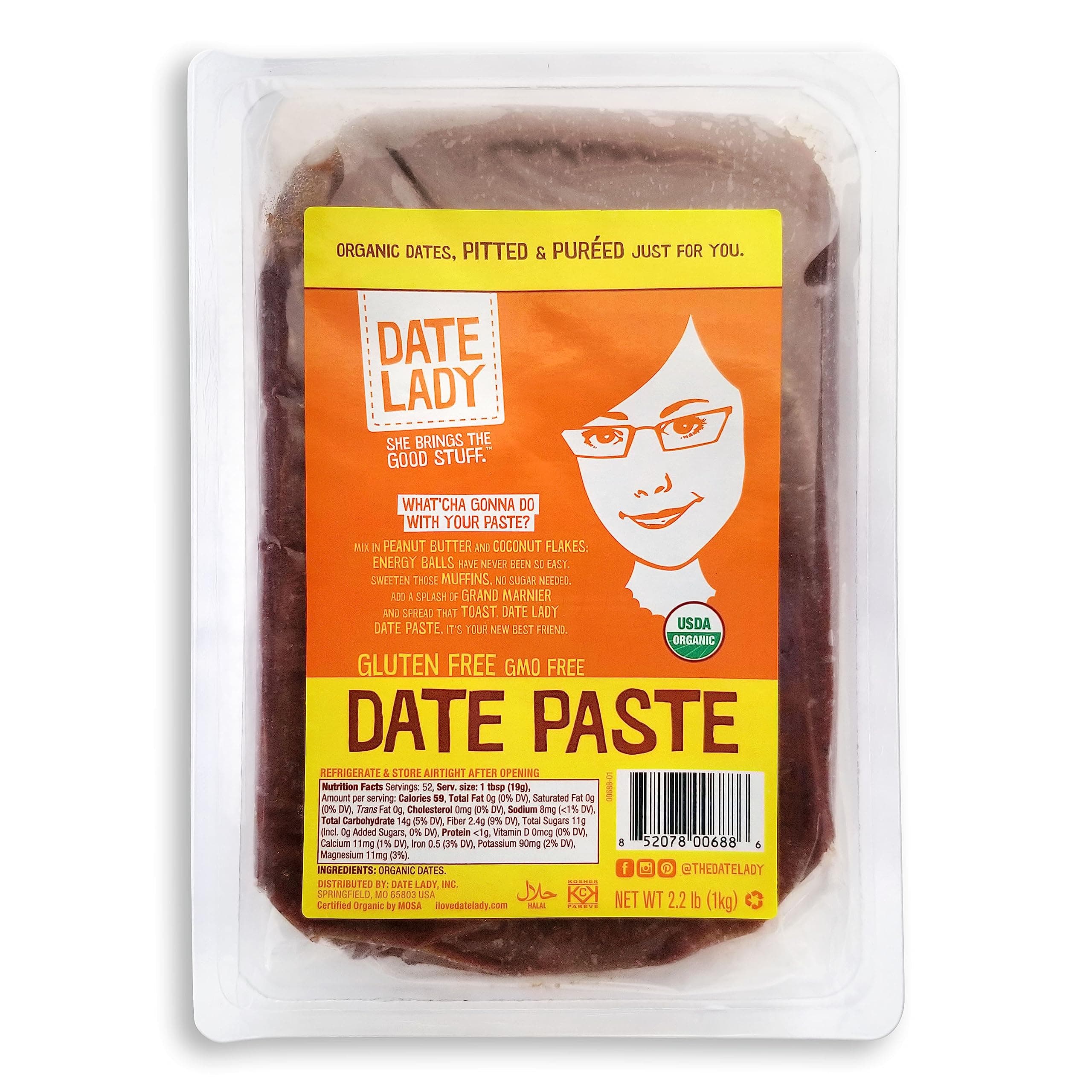 Date Lady Organic Date Paste (2.2 lbs) | 1 Ingredient: 100% Organic Dates | Vegan, Paleo, Gluten Free & Kosher | No Added Sugar | Substitute for Sugar in Baking, Add to Smoothies, Great Pantry Staple