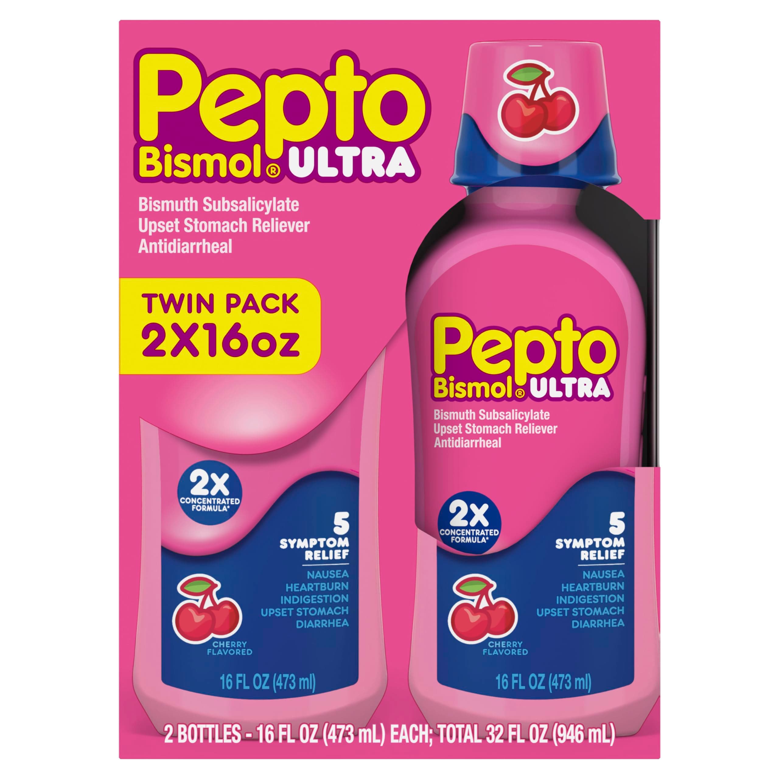 – Liquid Ultra for Nausea, Heartburn, Indigestion, Upset Stomach, and Diarrhea - 5 Symptom Fast Relief, Cherry Flavor 12 oz (Pack of 3)