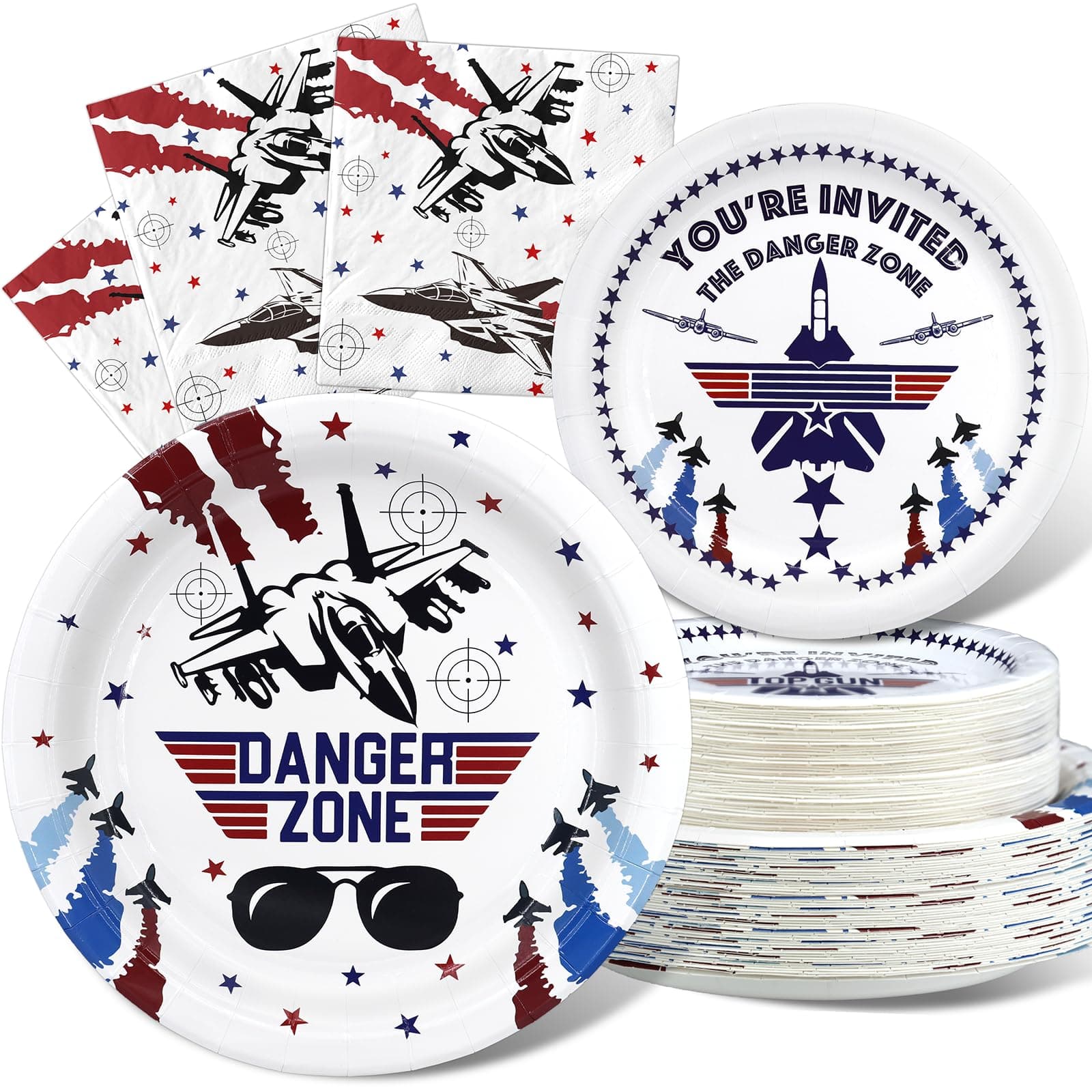 Fighter Jet Pilot Party Decorations - 20 Pack Military Jet Plates and Napkins - Disposable and Stylish Supplies for Birthdays and Events