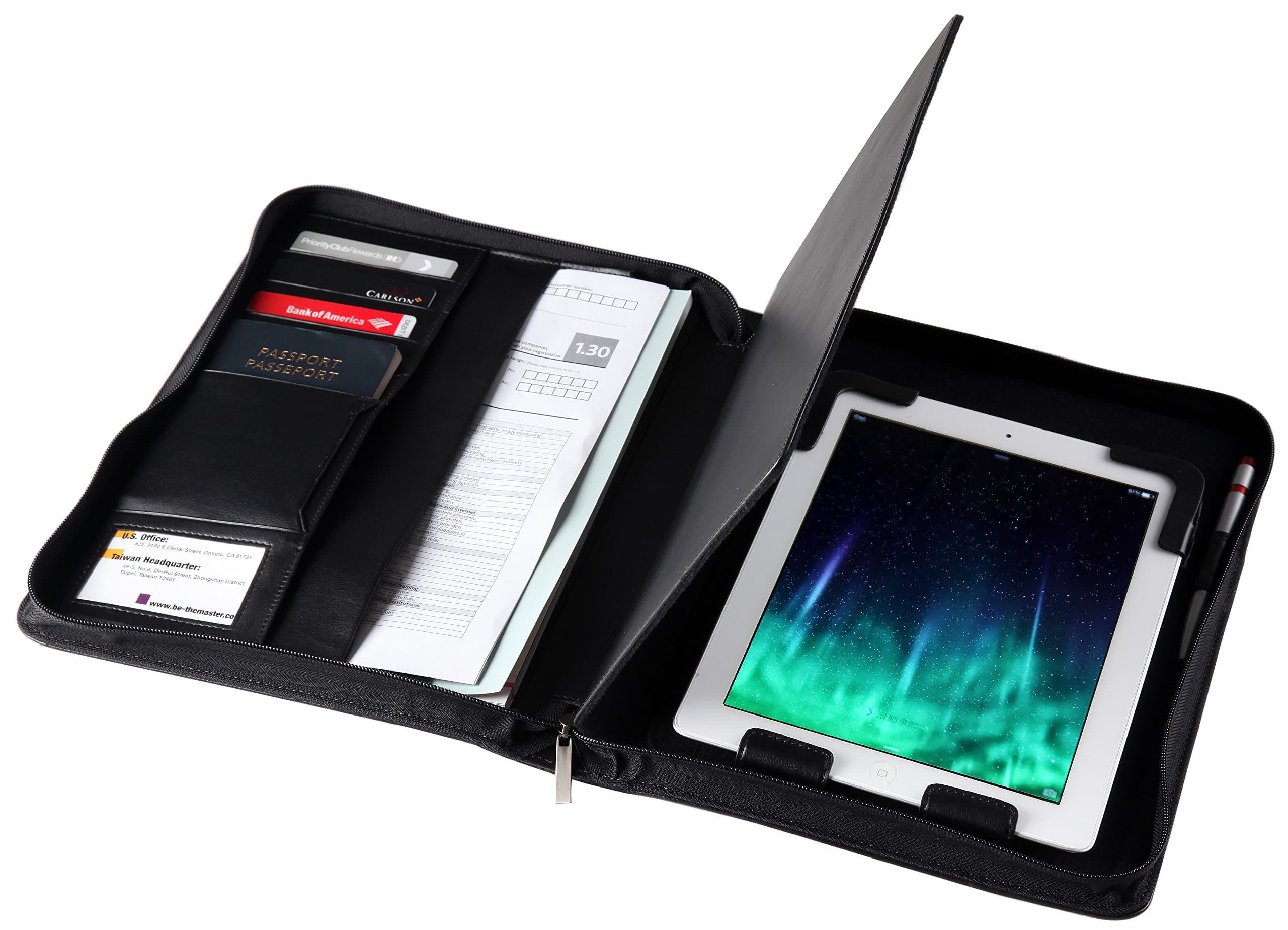 MAZZ Universal Business Folio - Zippered Padfolio for Tablet Devices With up to 11-Inch Screen Display, Black